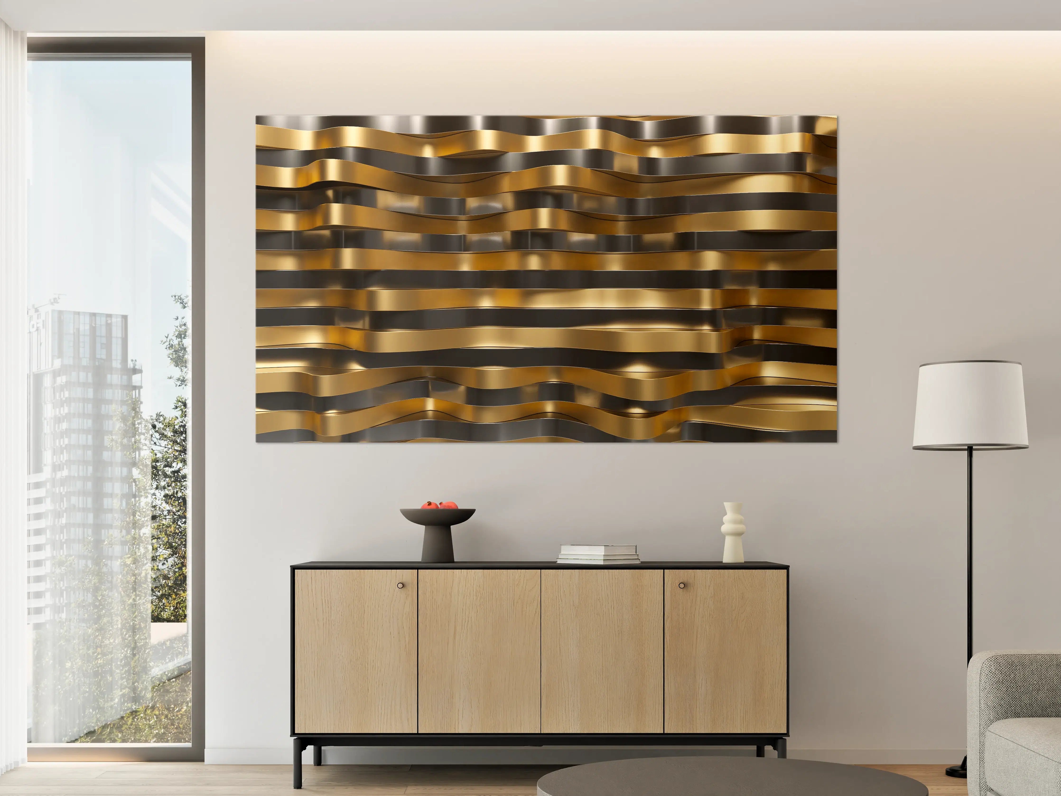 Große Wandbilder - Luxuriöser Gold-Schwarz-Wellenmuster