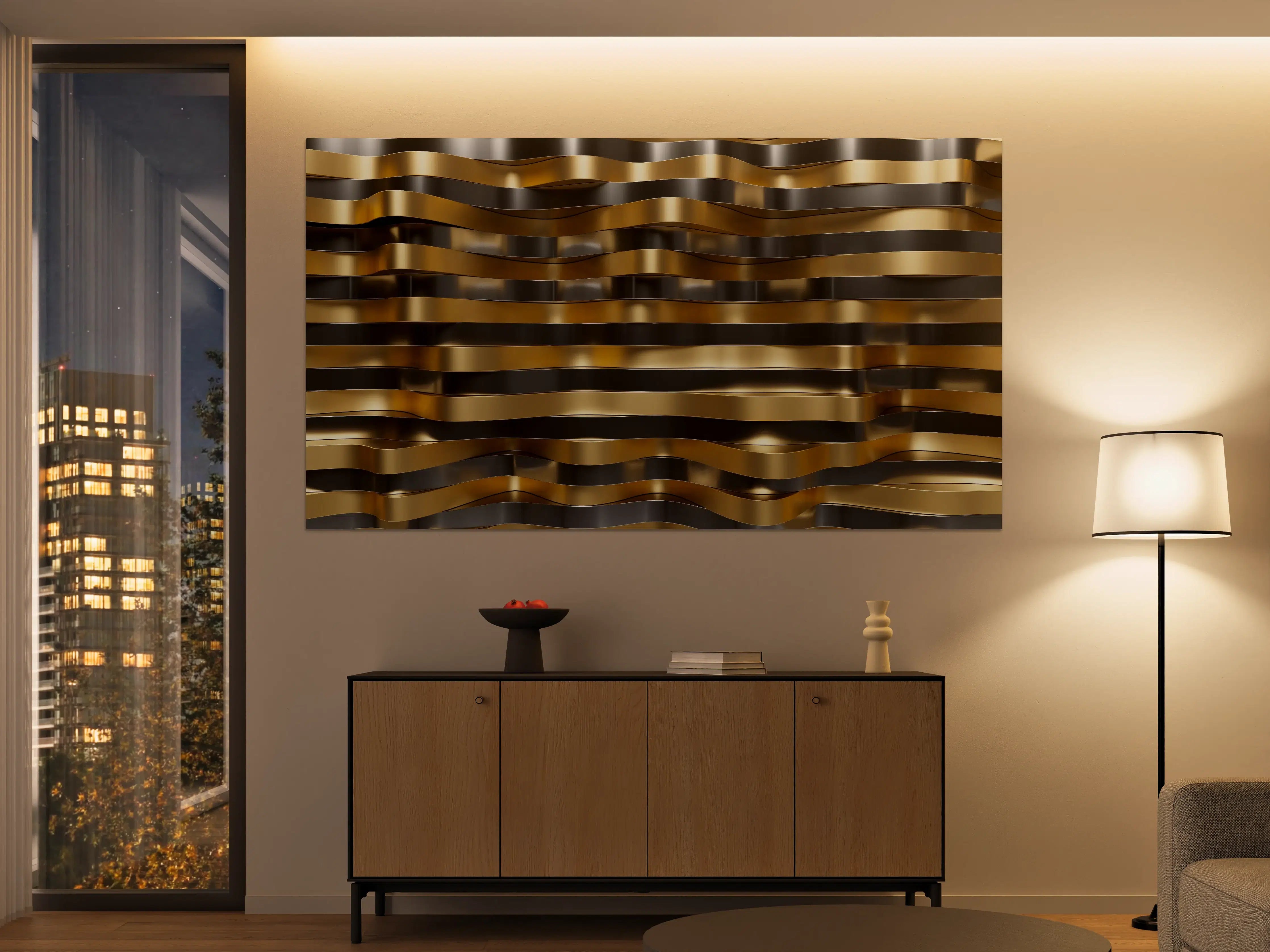 Große Wandbilder - Luxuriöser Gold-Schwarz-Wellenmuster