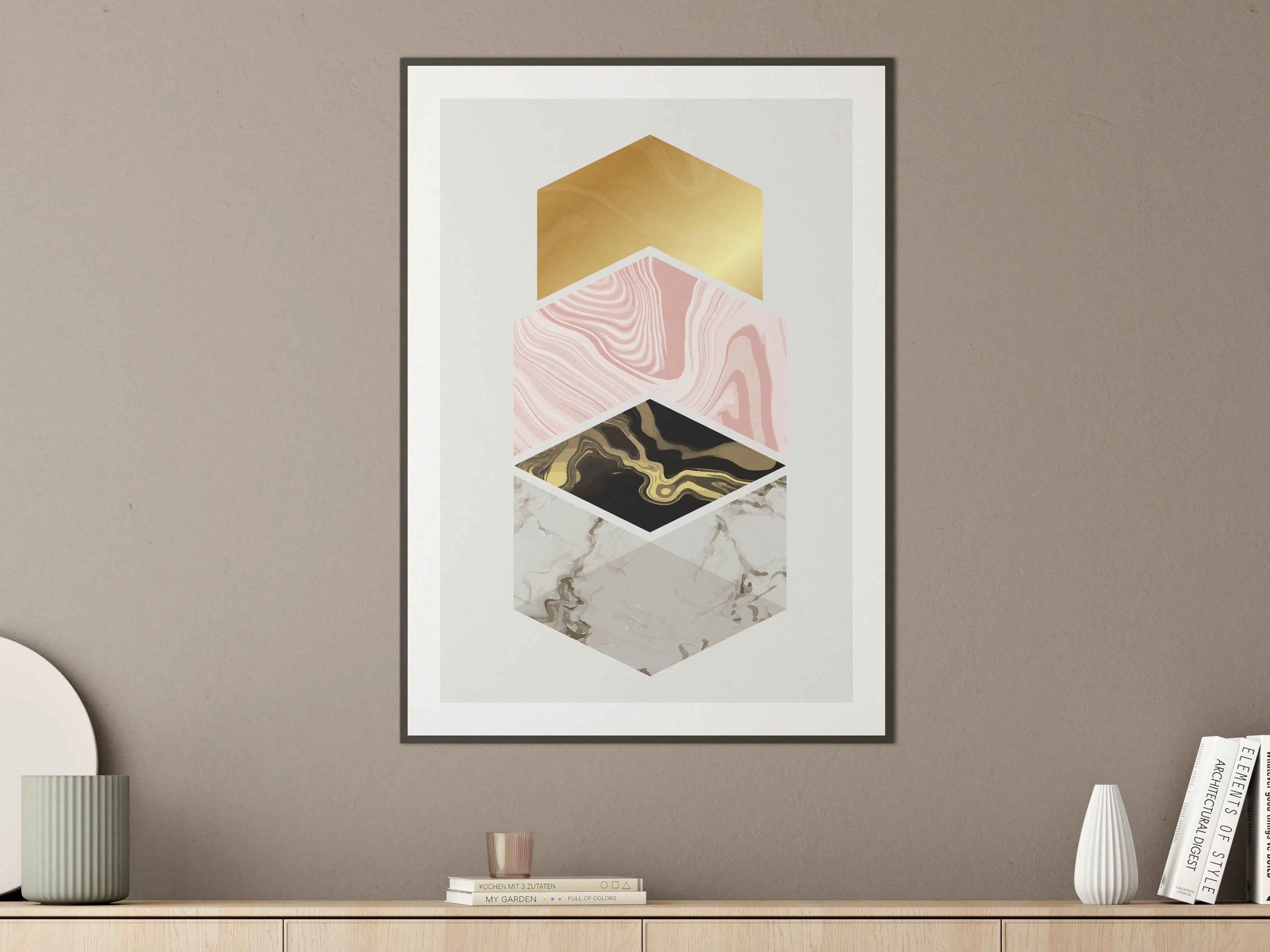 Große Wandbilder - Luxus-Marmor-Design, Gold, Rosa und Schwarz