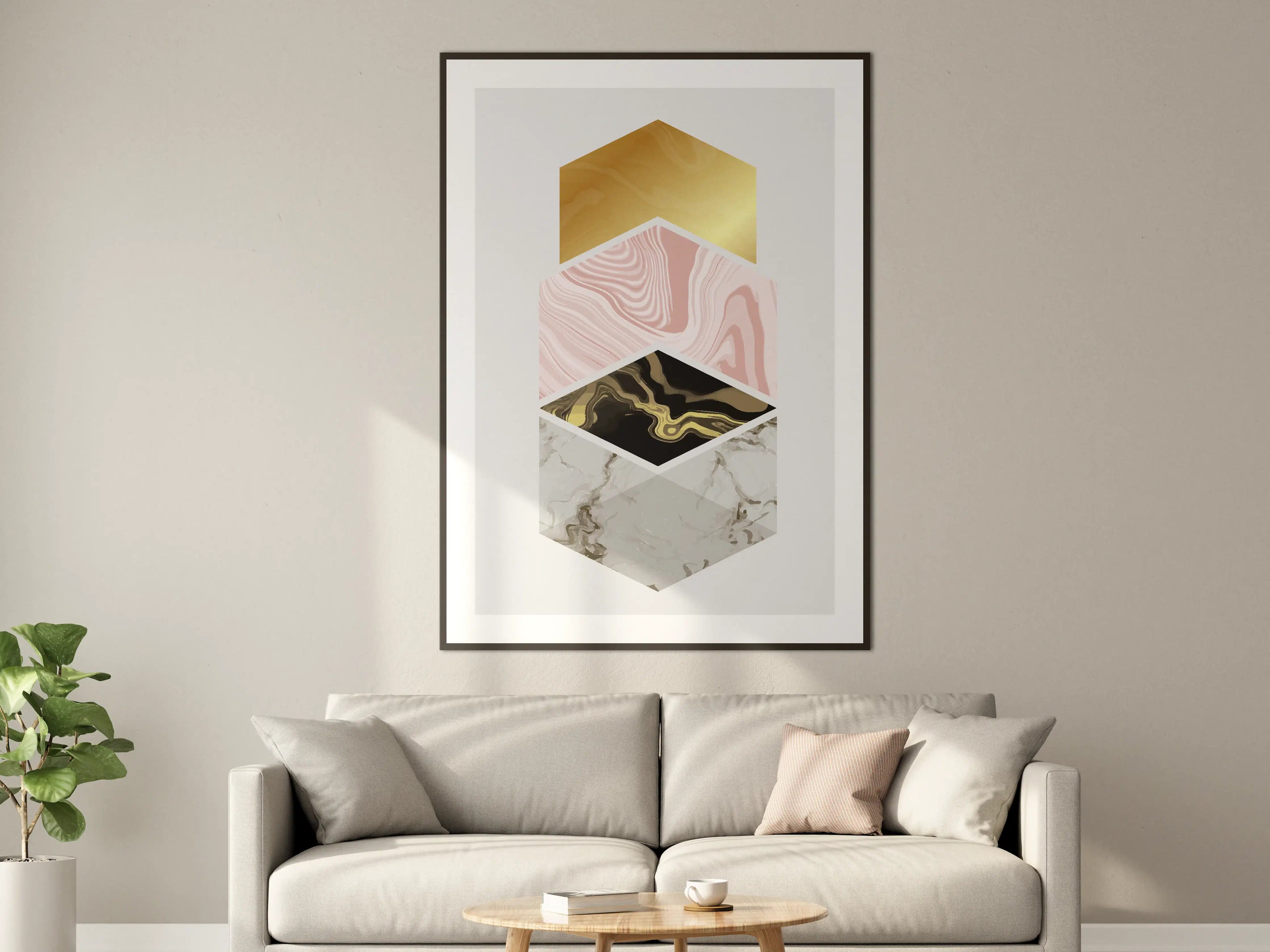 Große Wandbilder - Luxus-Marmor-Design, Gold, Rosa und Schwarz