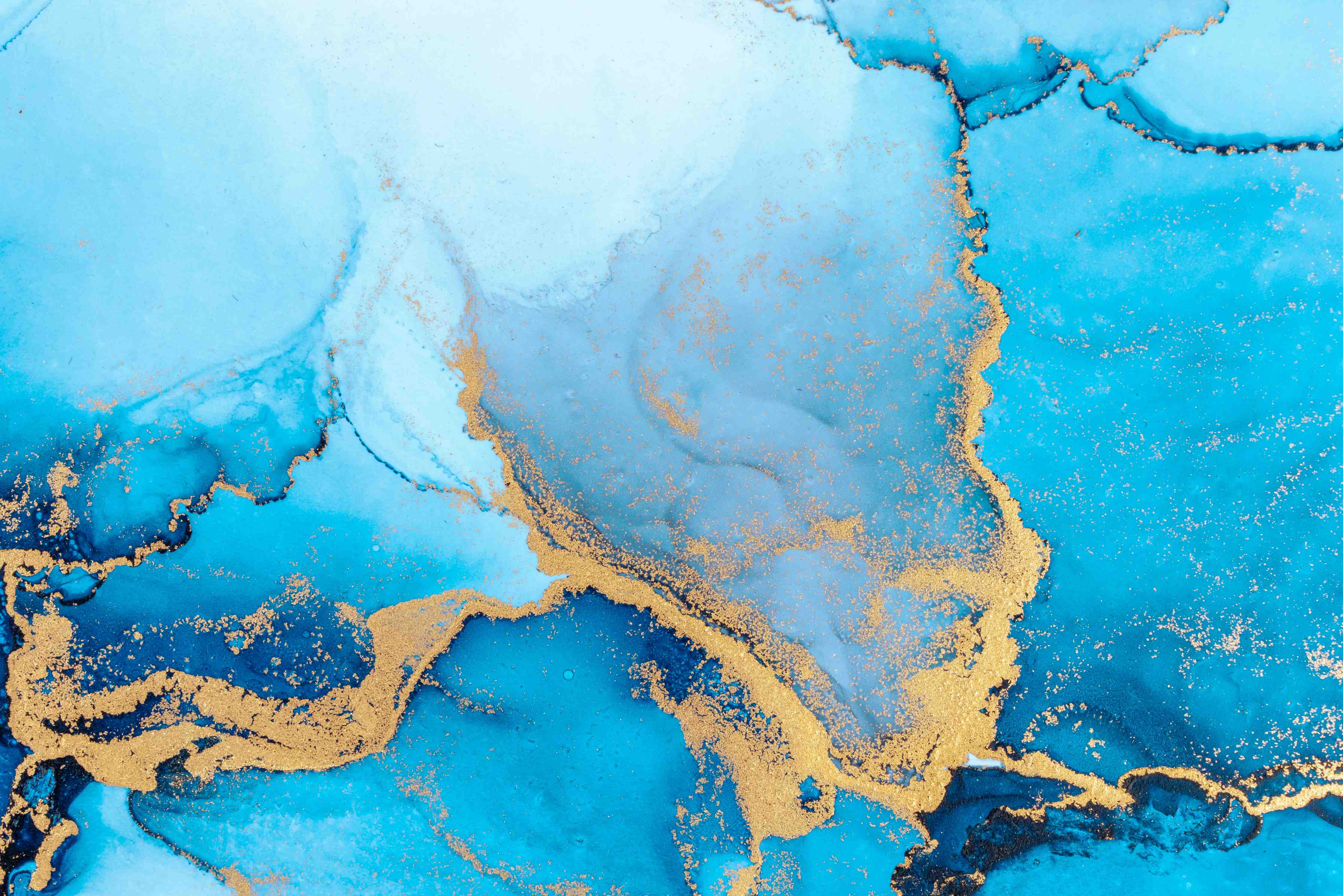 Große Wandbilder-Luxus blau mit goldenem Stich - Tintenmalerei