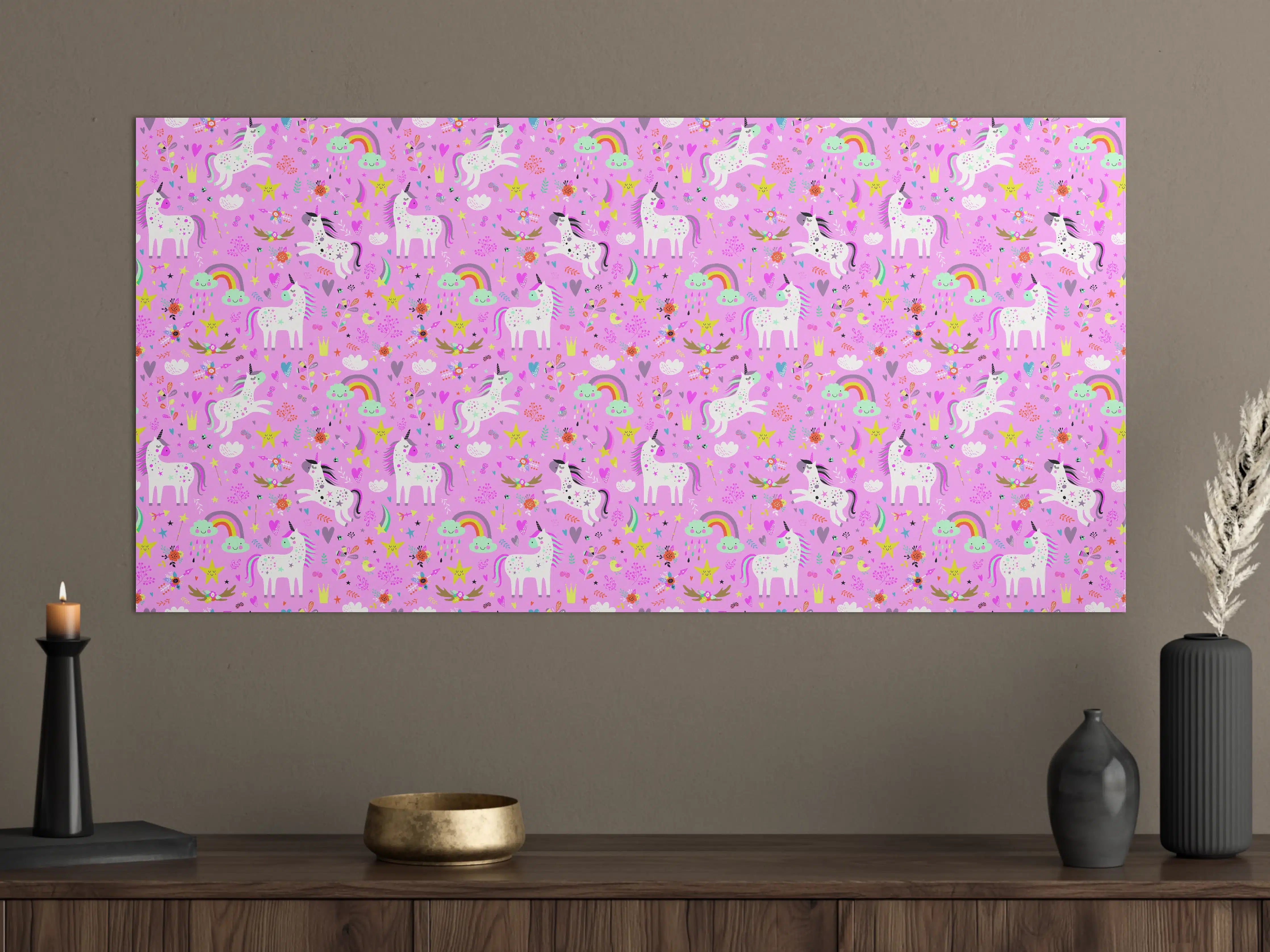 Große Wandbilder - Märchenhafte Einhorn-Welt in Pastellfarben