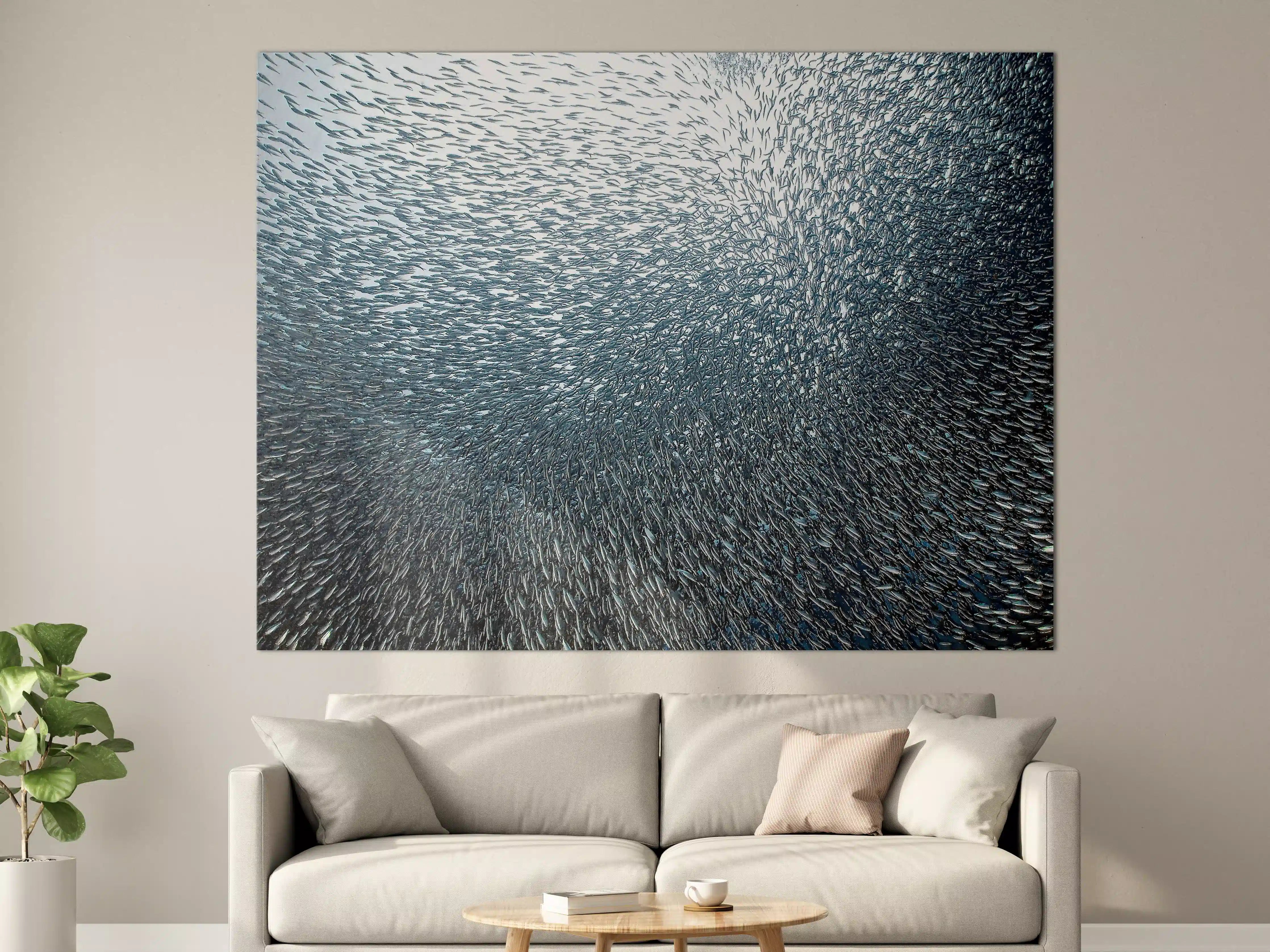 Große Wandbilder - Magische Unterwasserwelt mit schimmernden Fischschwärmen