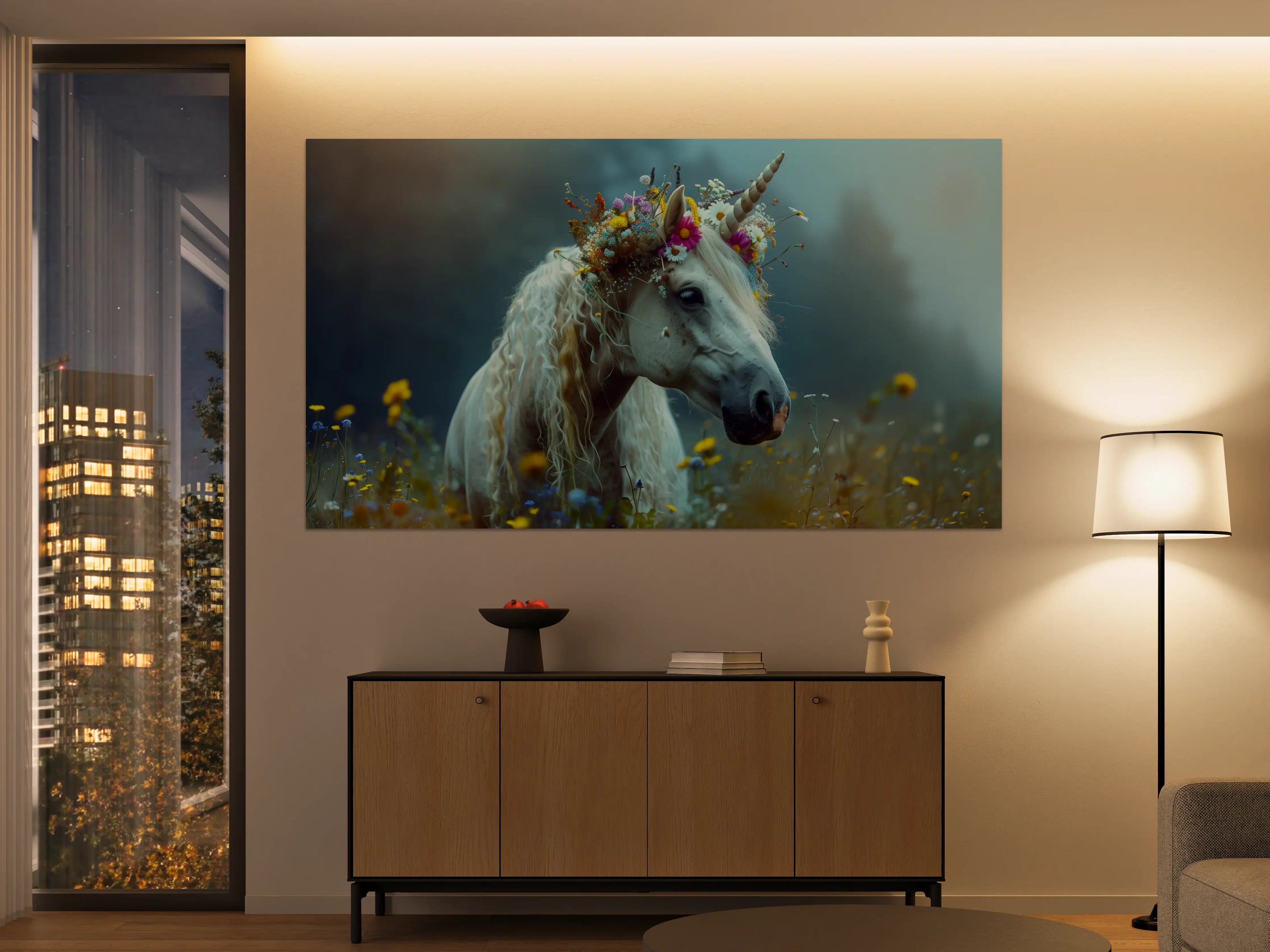 Große Wandbilder - Magischer Einhorntraum in blauen Tönen