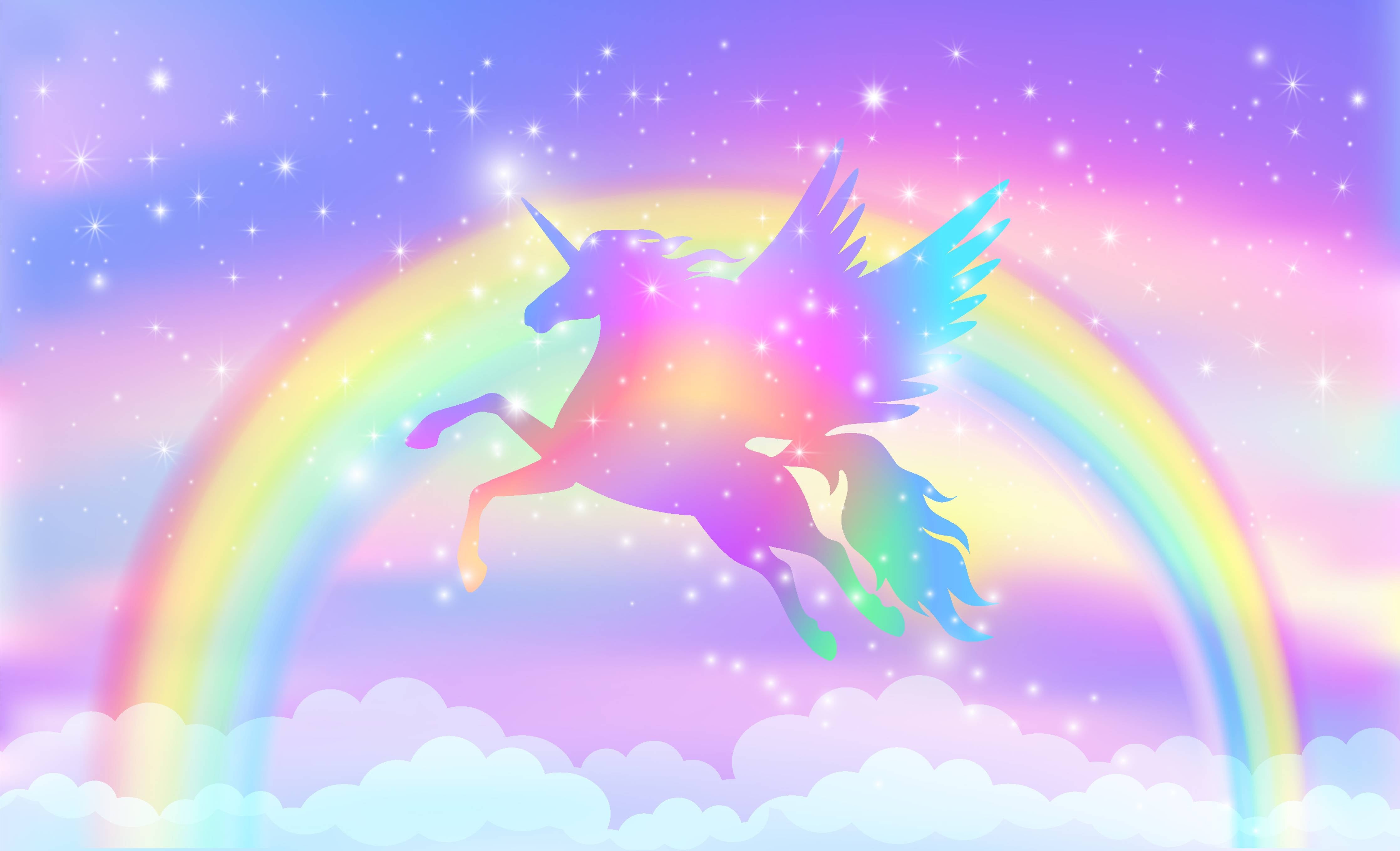 Große Wandbilder-Magischer Regenbogen-Einhorn in Pastellfarben