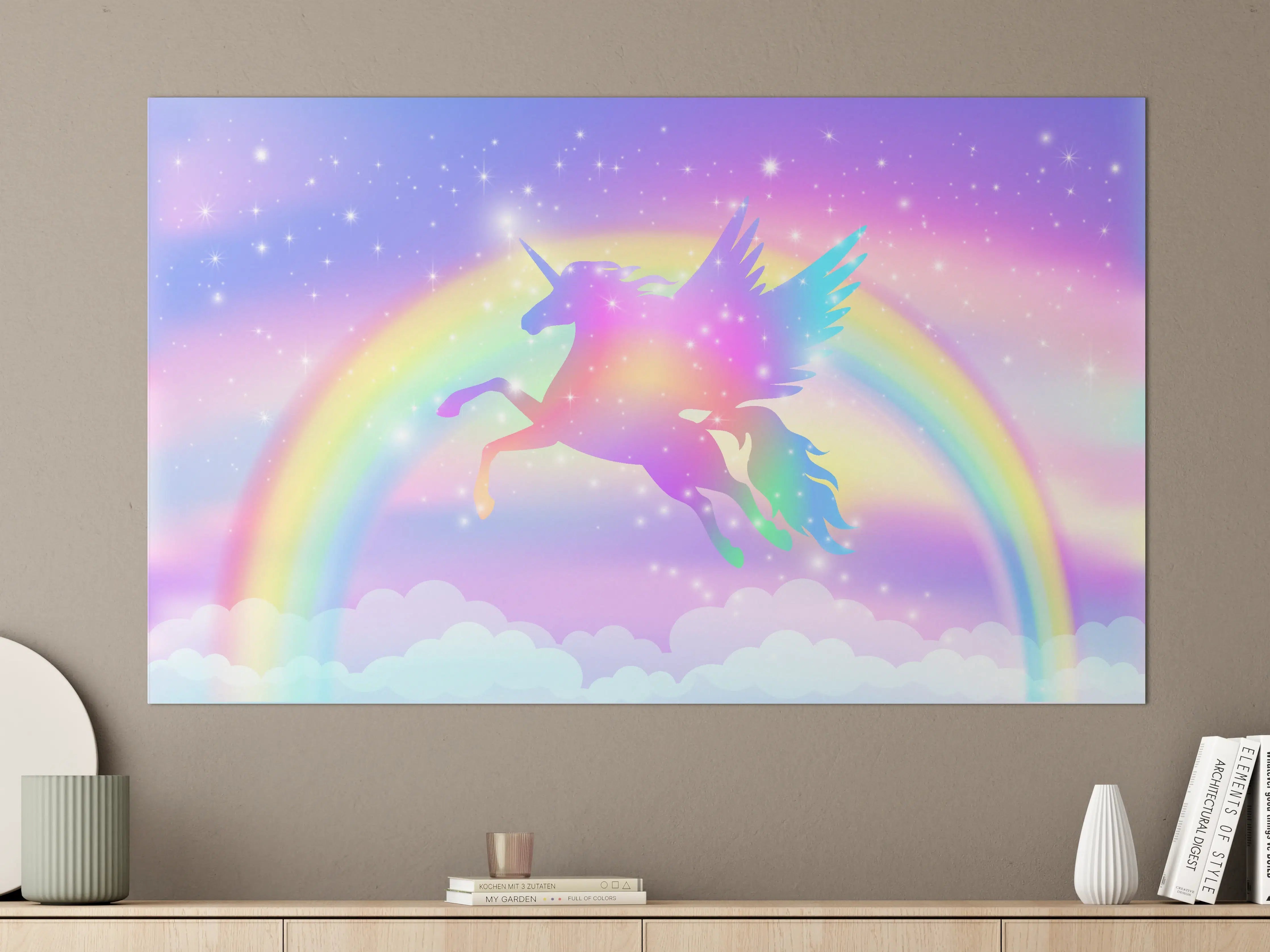 Große Wandbilder - Magischer Regenbogen-Einhorn in Pastellfarben