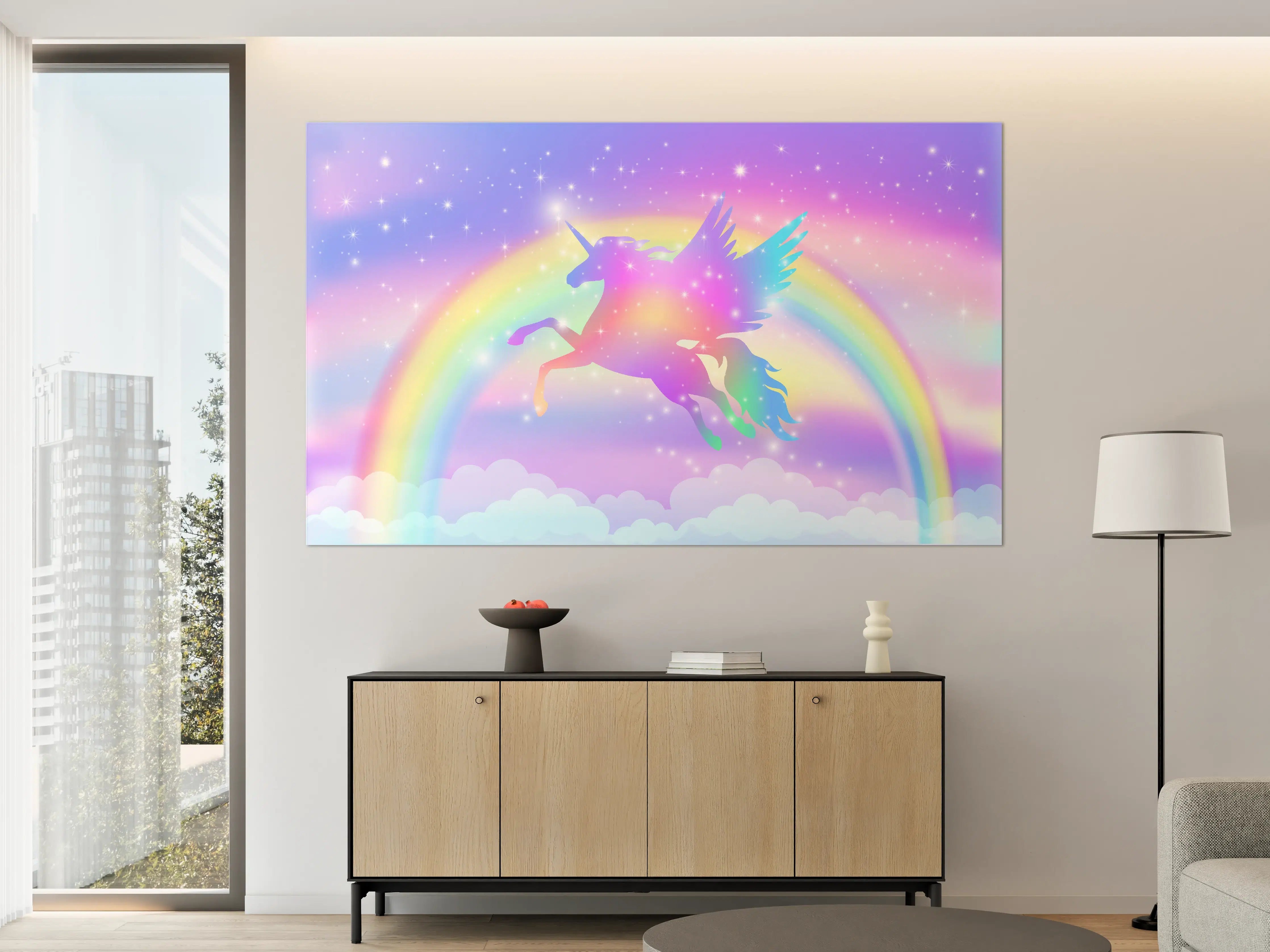 Große Wandbilder - Magischer Regenbogen-Einhorn in Pastellfarben