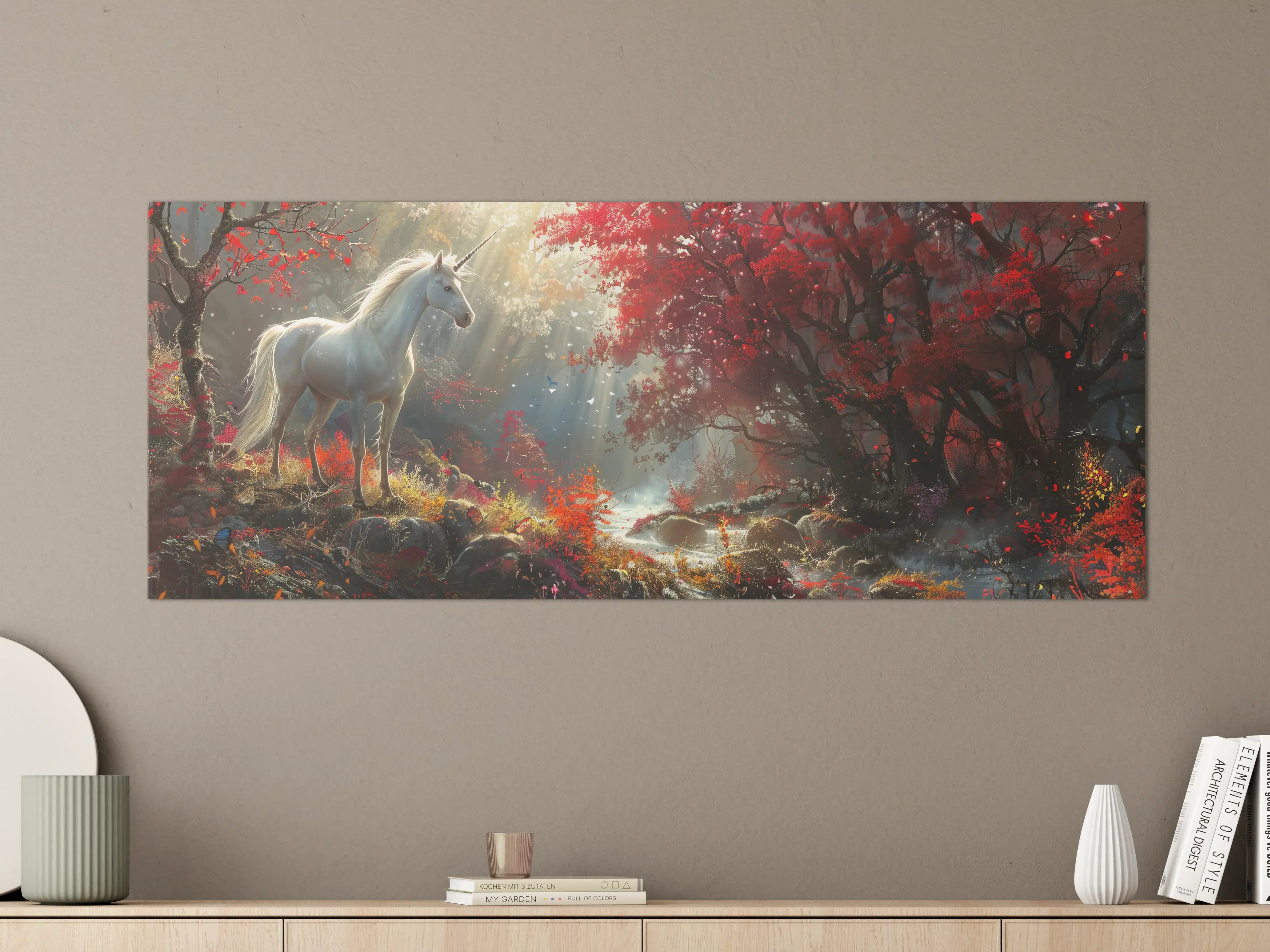 Große Wandbilder - Magisches Einhorn in herbstlicher Waldszene
