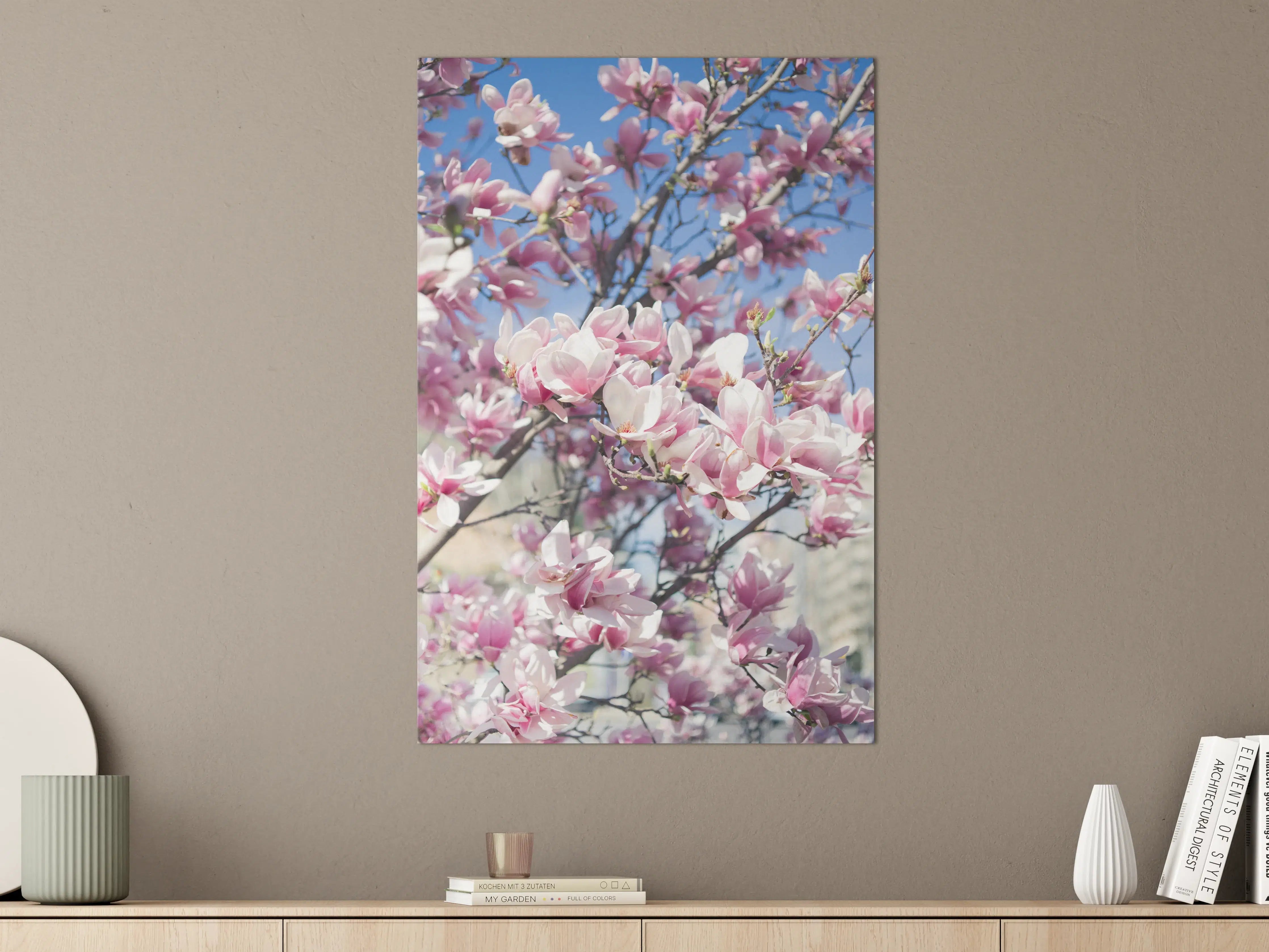 Große Wandbilder - Magnolienblüten vor blauem Himmel
