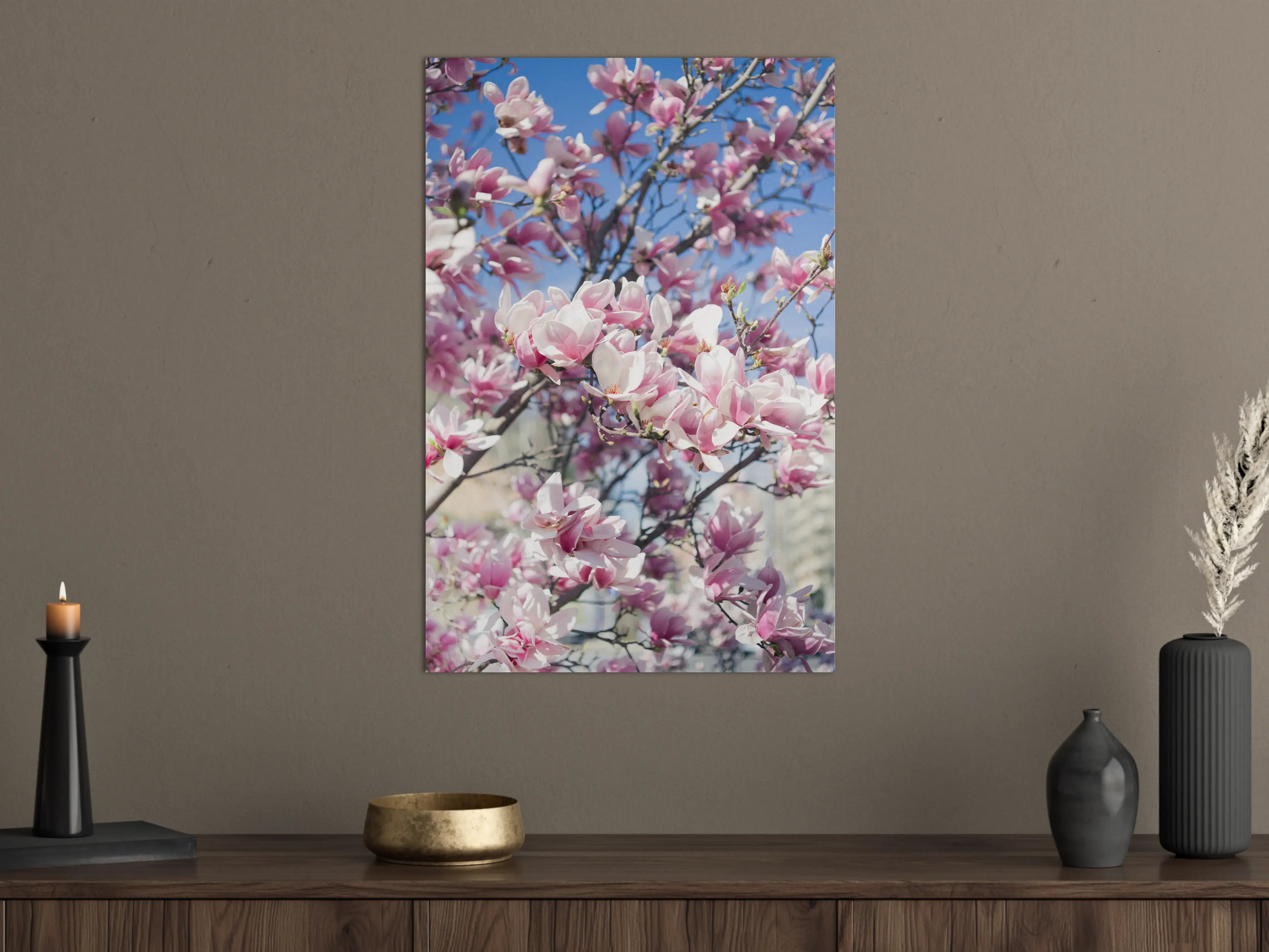 Große Wandbilder - Magnolienblüten vor blauem Himmel