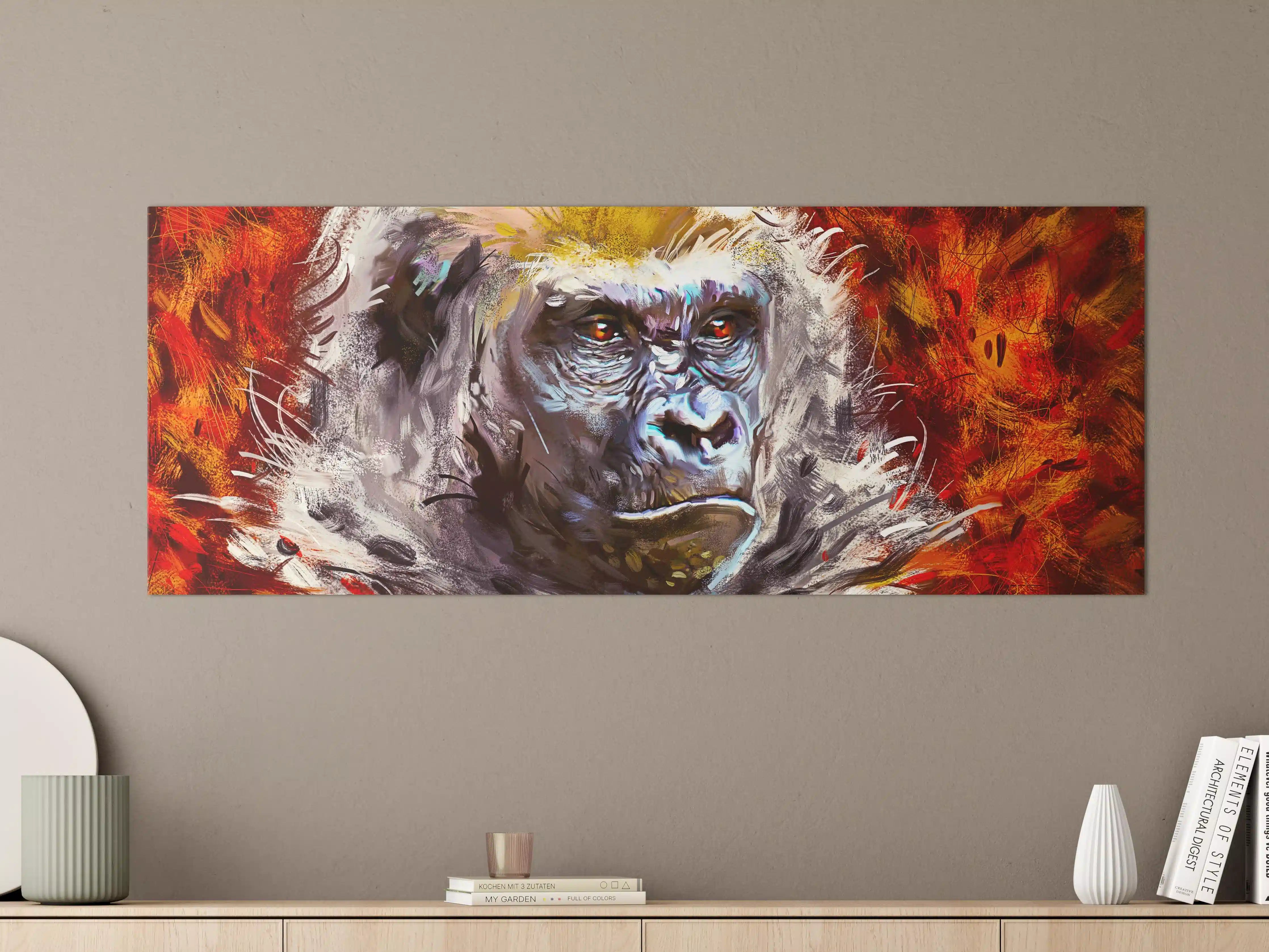 Große Wandbilder - Majestätischer Gorilla in farbenfroher Kulisse