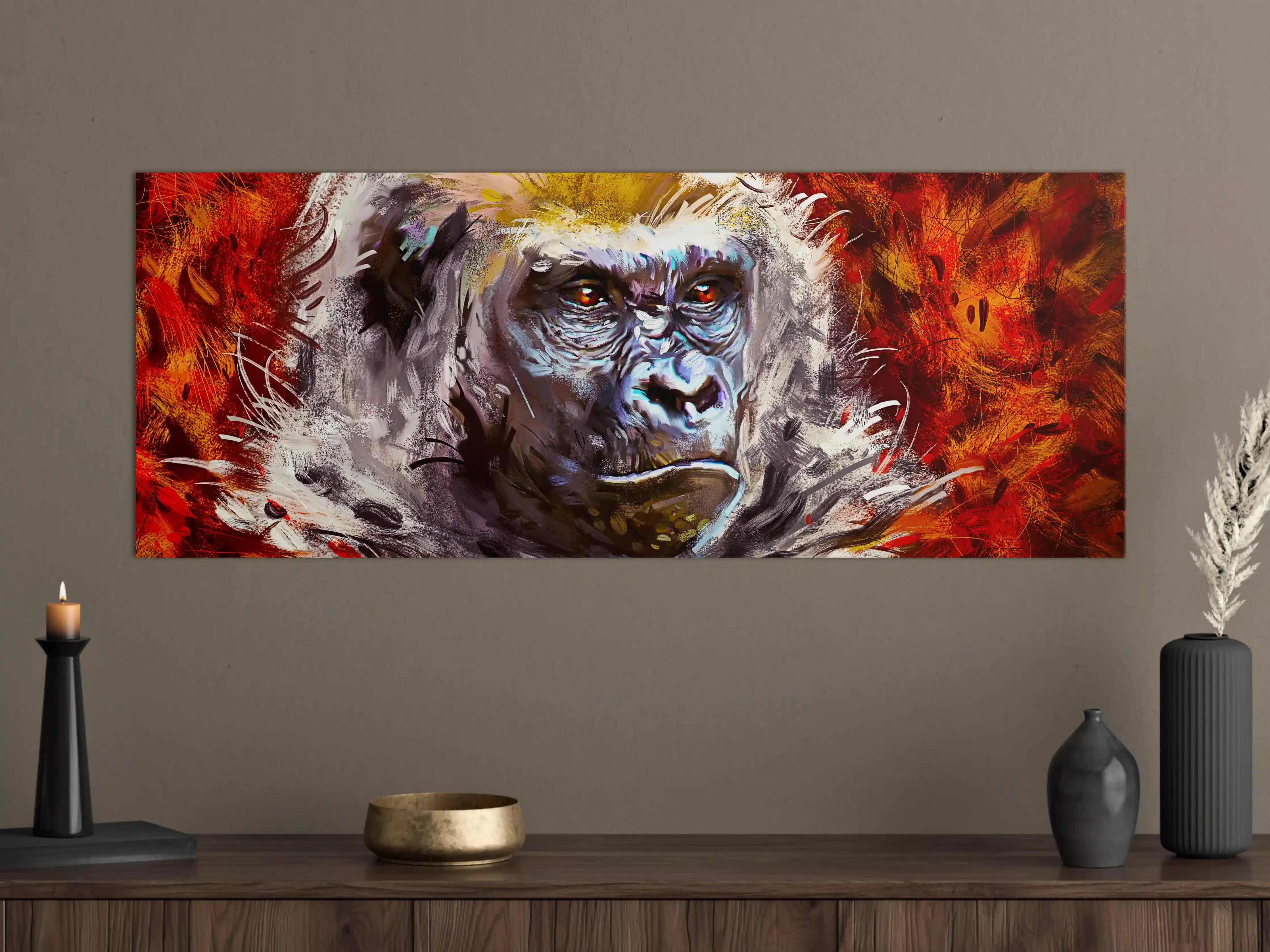 Große Wandbilder - Majestätischer Gorilla in farbenfroher Kulisse