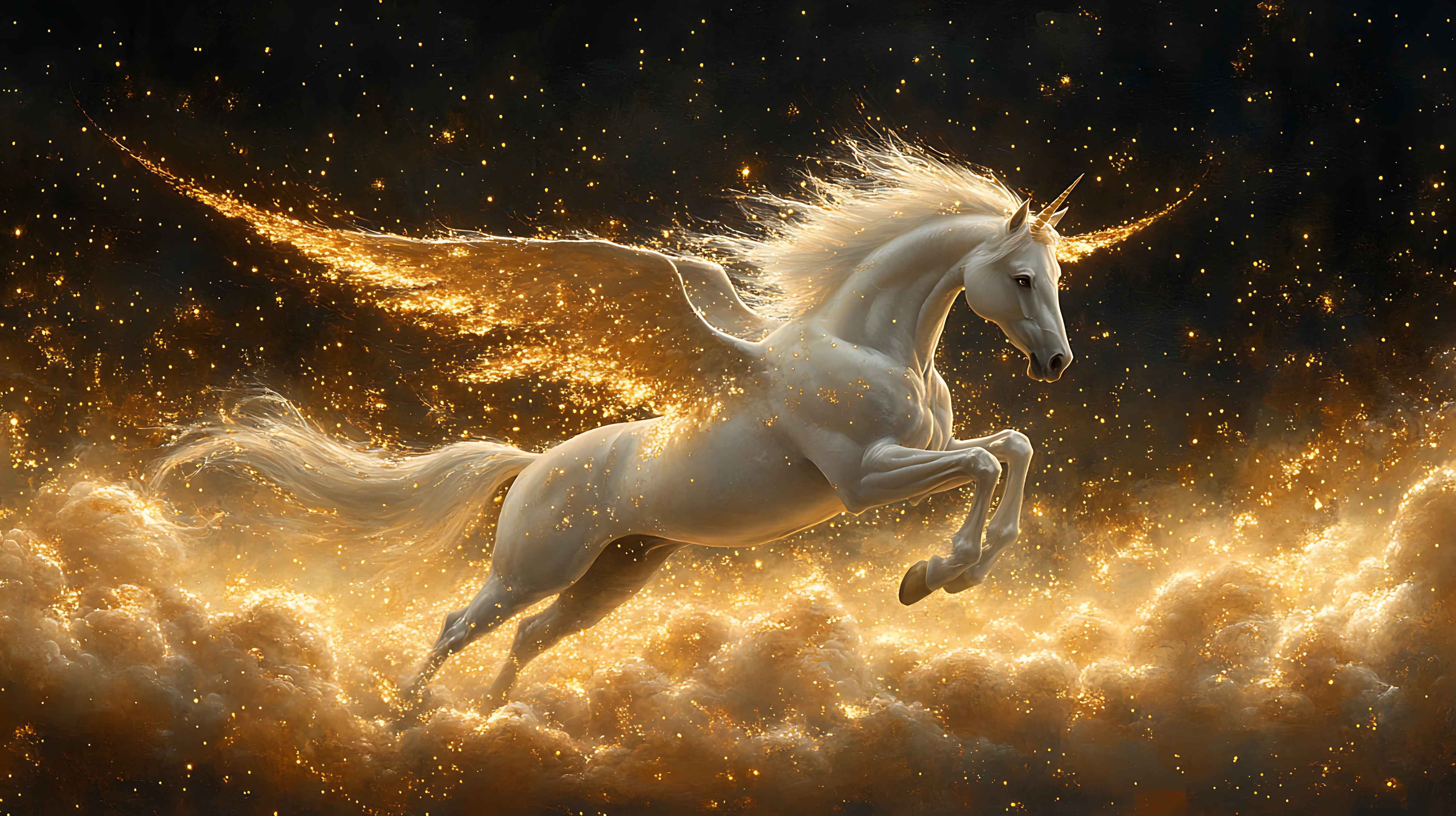 Große Wandbilder-Majestischer Pegasus in goldener Sternennacht