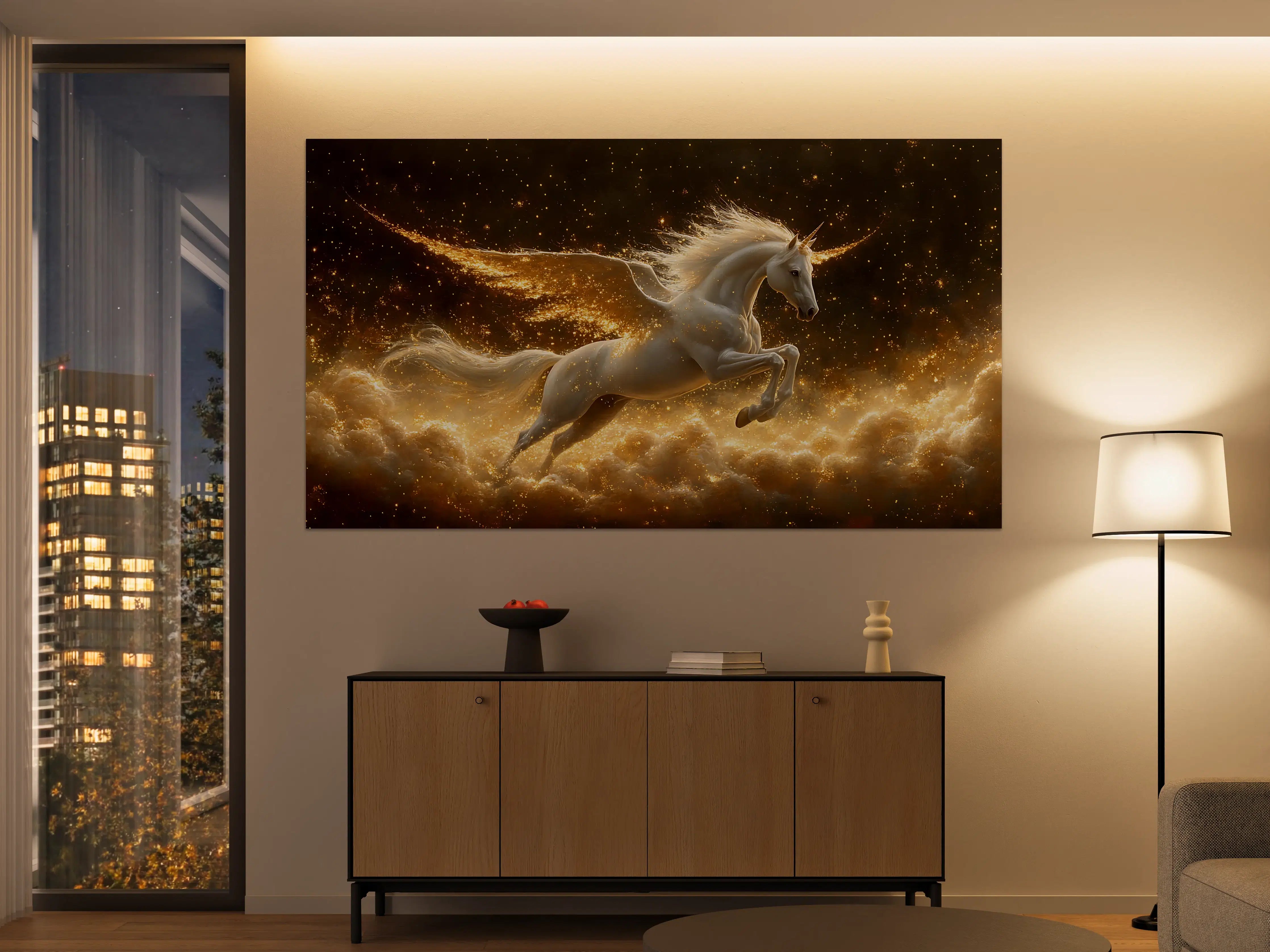 Große Wandbilder - Majestischer Pegasus in goldener Sternennacht