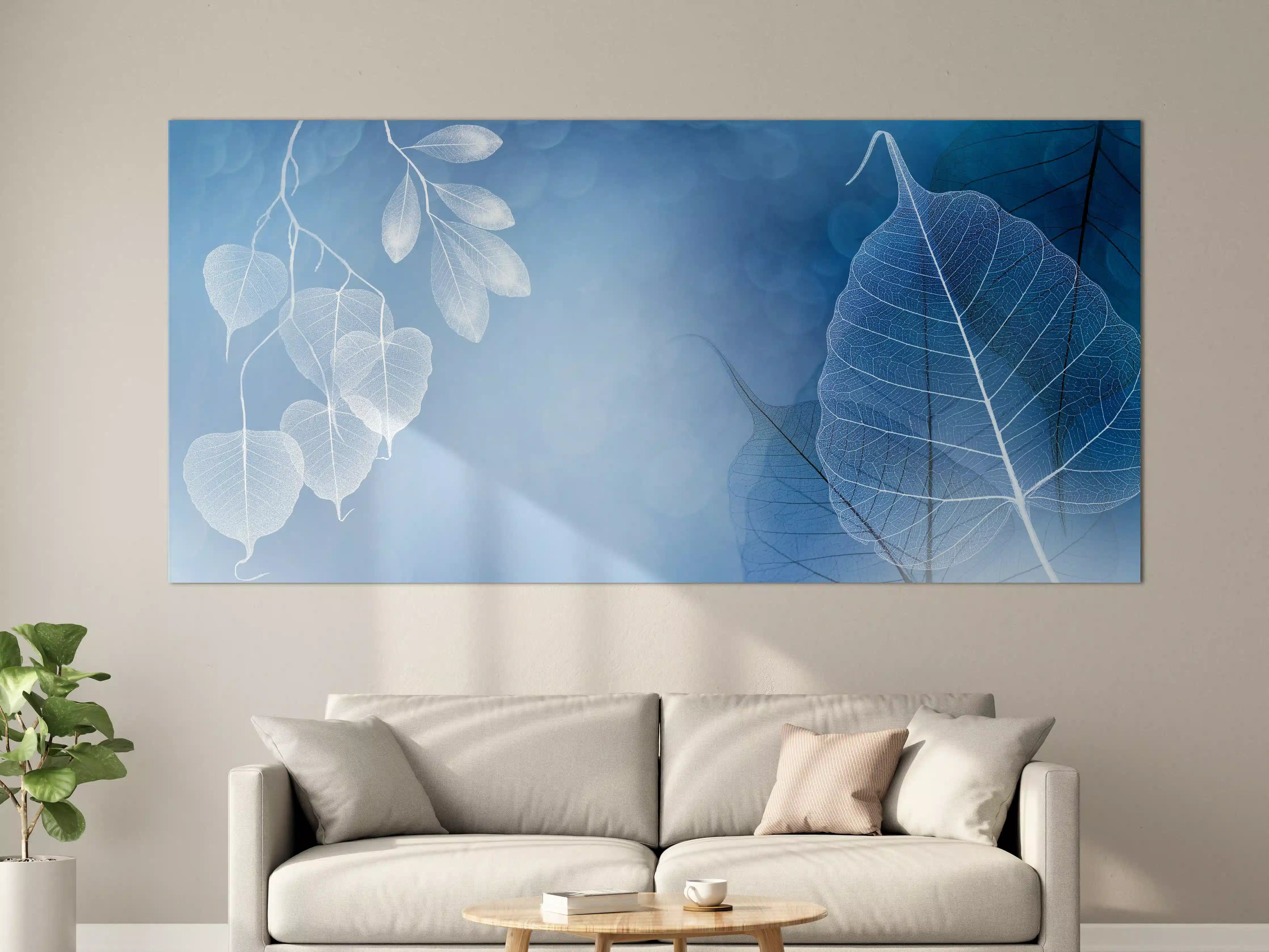 Große Wandbilder - Makro Blätter Blau-Grau Kunst