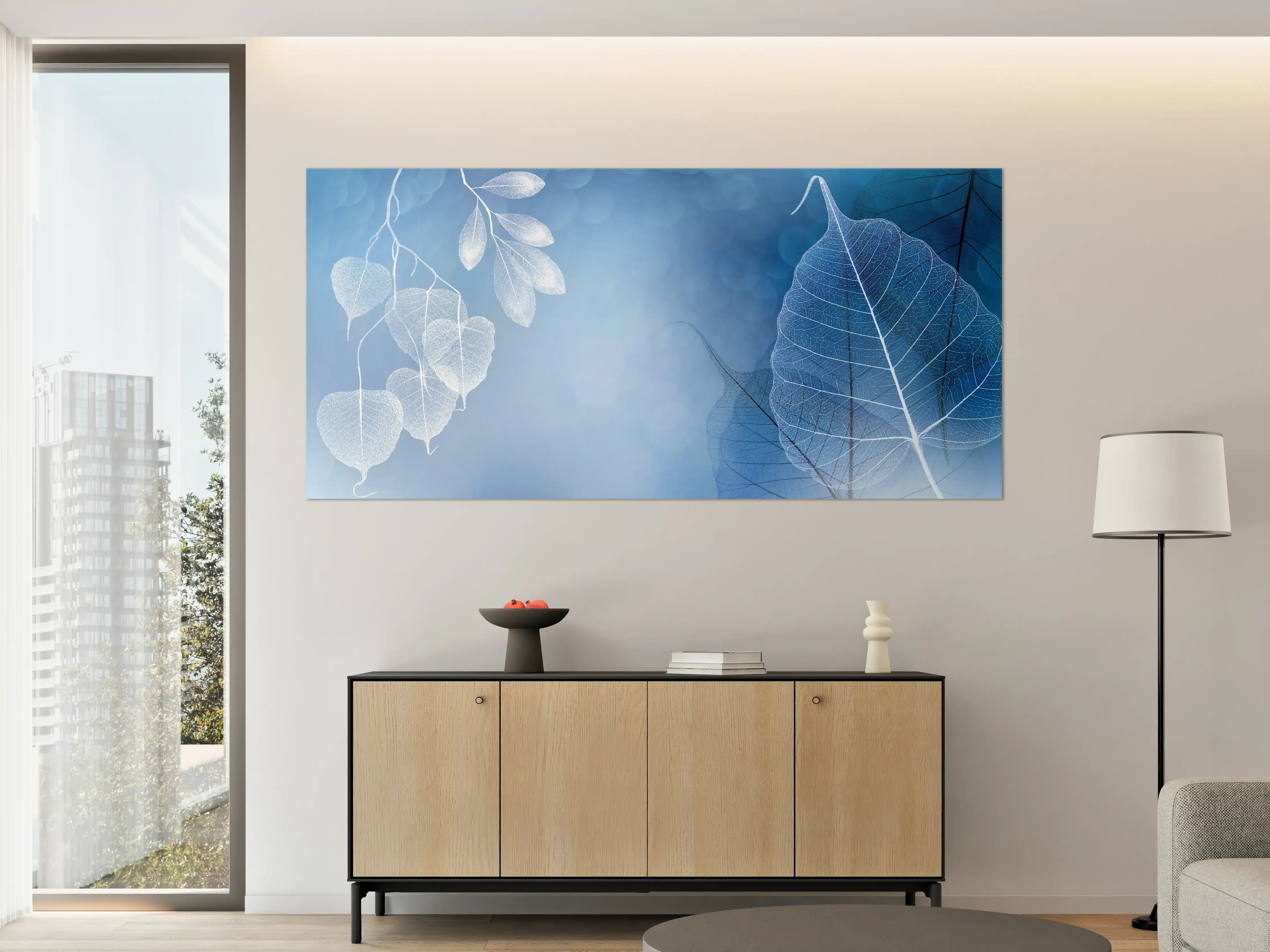 Große Wandbilder - Makro Blätter Blau-Grau Kunst