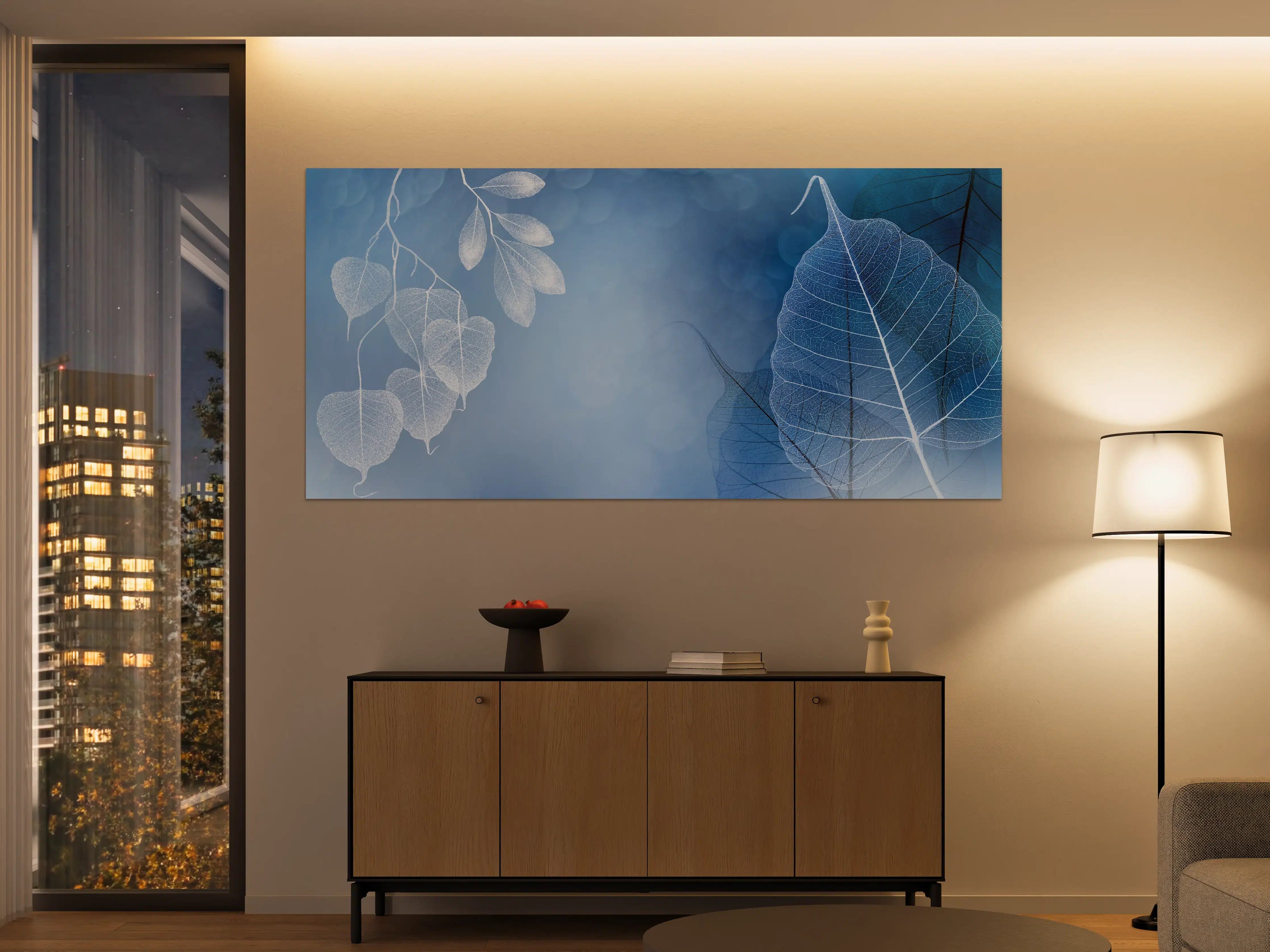 Große Wandbilder - Makro Blätter Blau-Grau Kunst