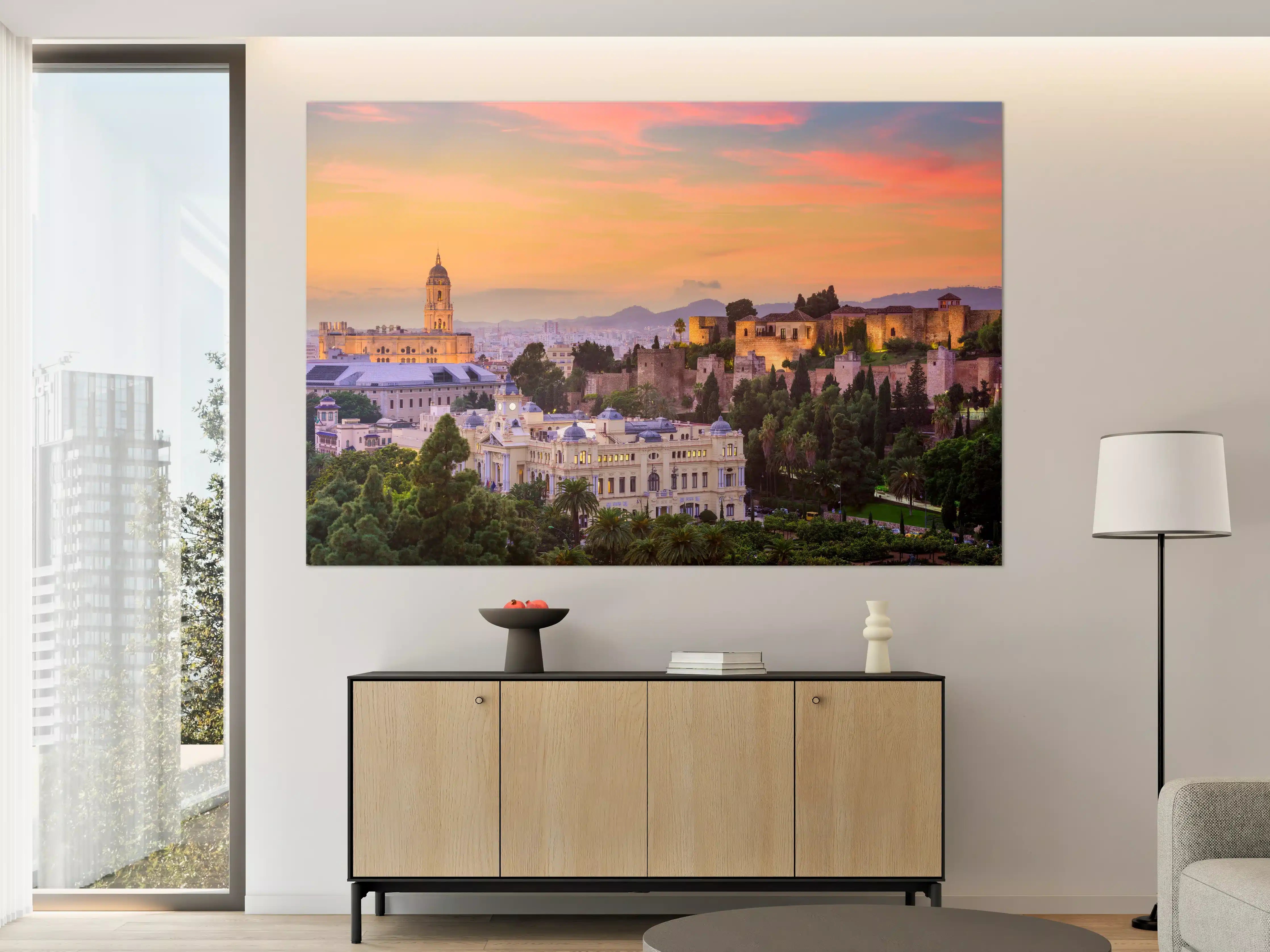 Große Wandbilder - Malaga Skyline Dämmerungsfarben
