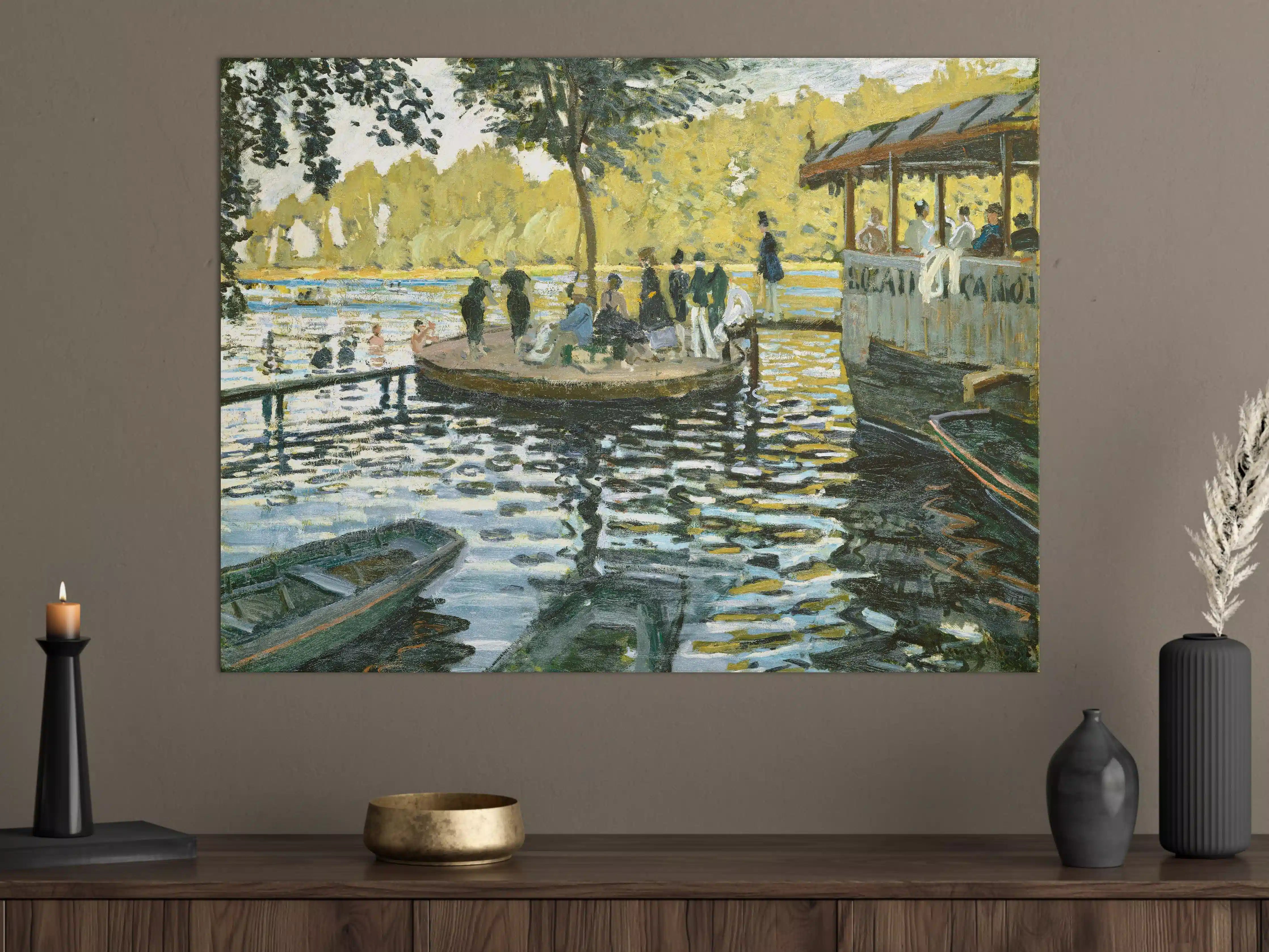 Große Wandbilder - Malerei eines ruhigen Sees mit Boot und Baum