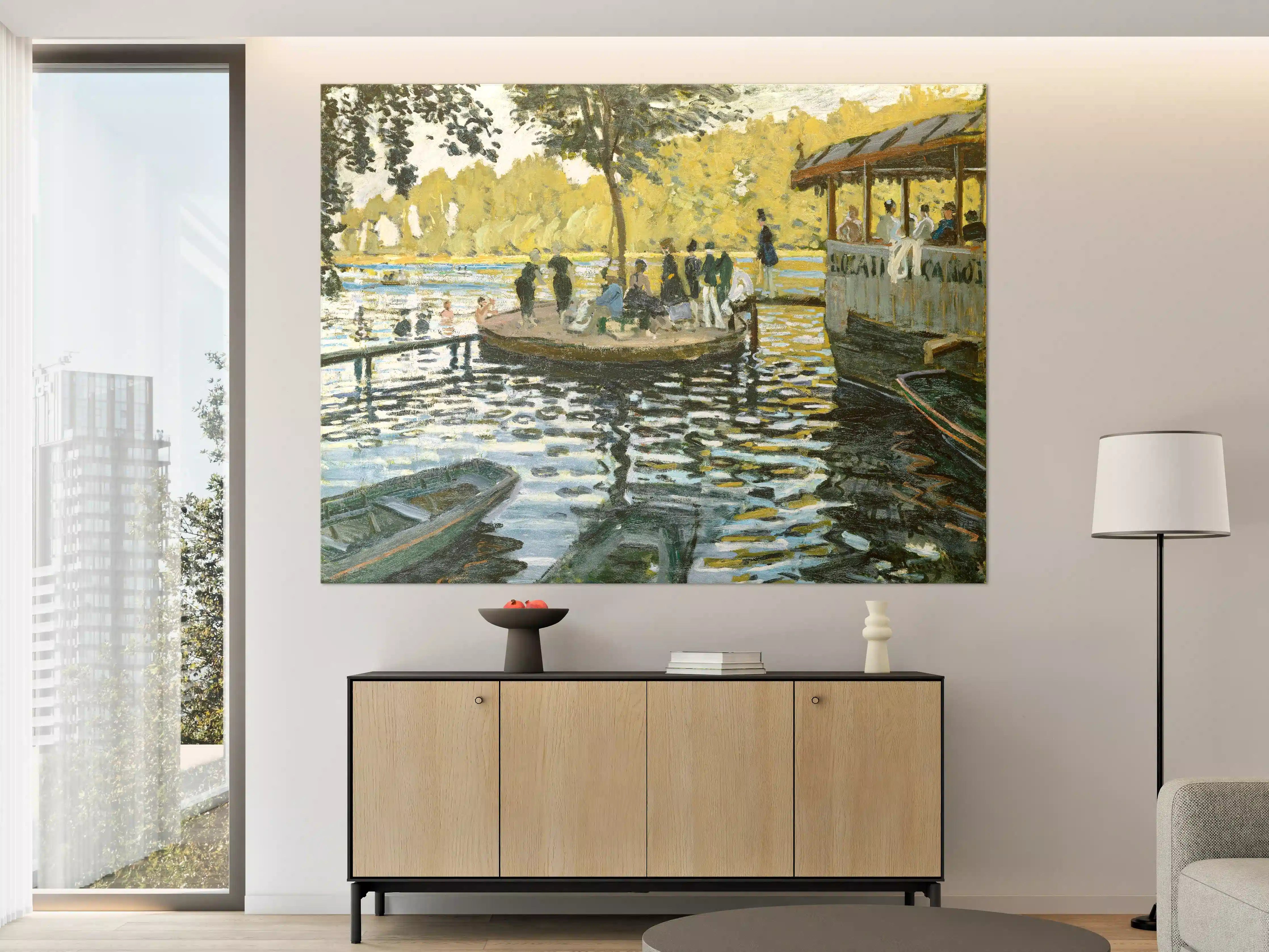 Große Wandbilder - Malerei eines ruhigen Sees mit Boot und Baum