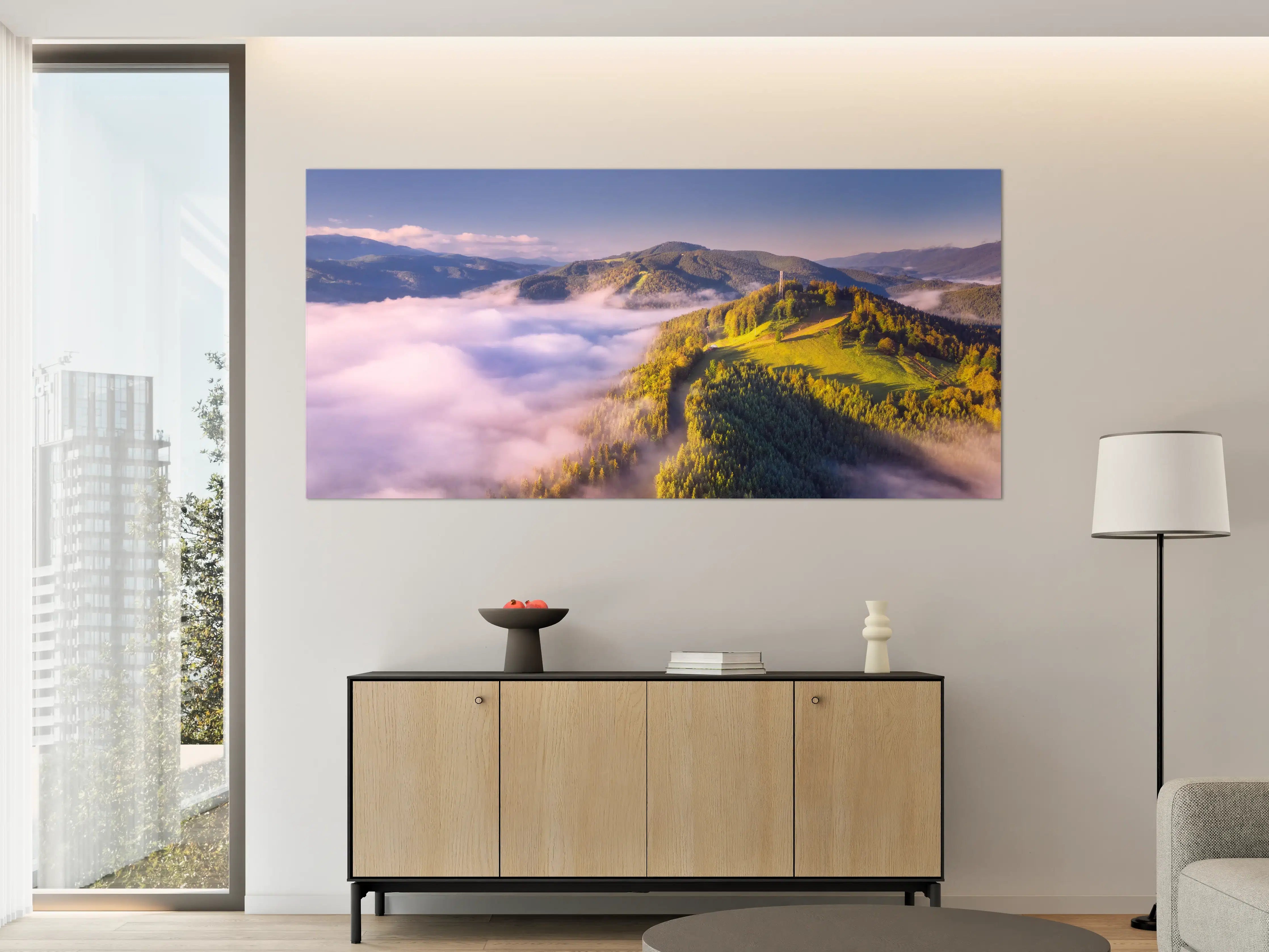 Große Wandbilder - Malerische Berglandschaft mit Wolkenmeer im Morgengrauen