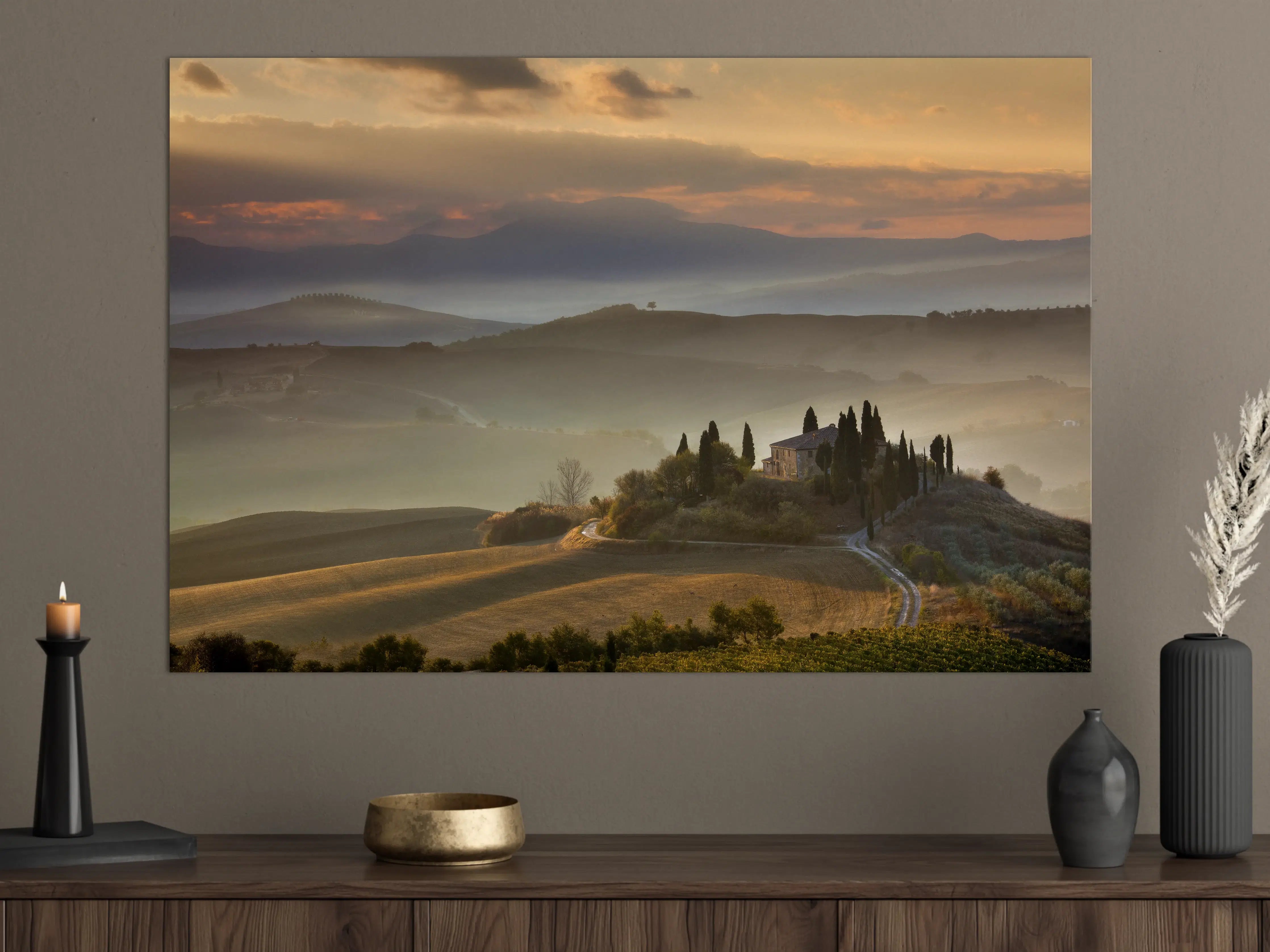 Große Wandbilder - Malerische Toskana-Landschaft bei Sonnenaufgang