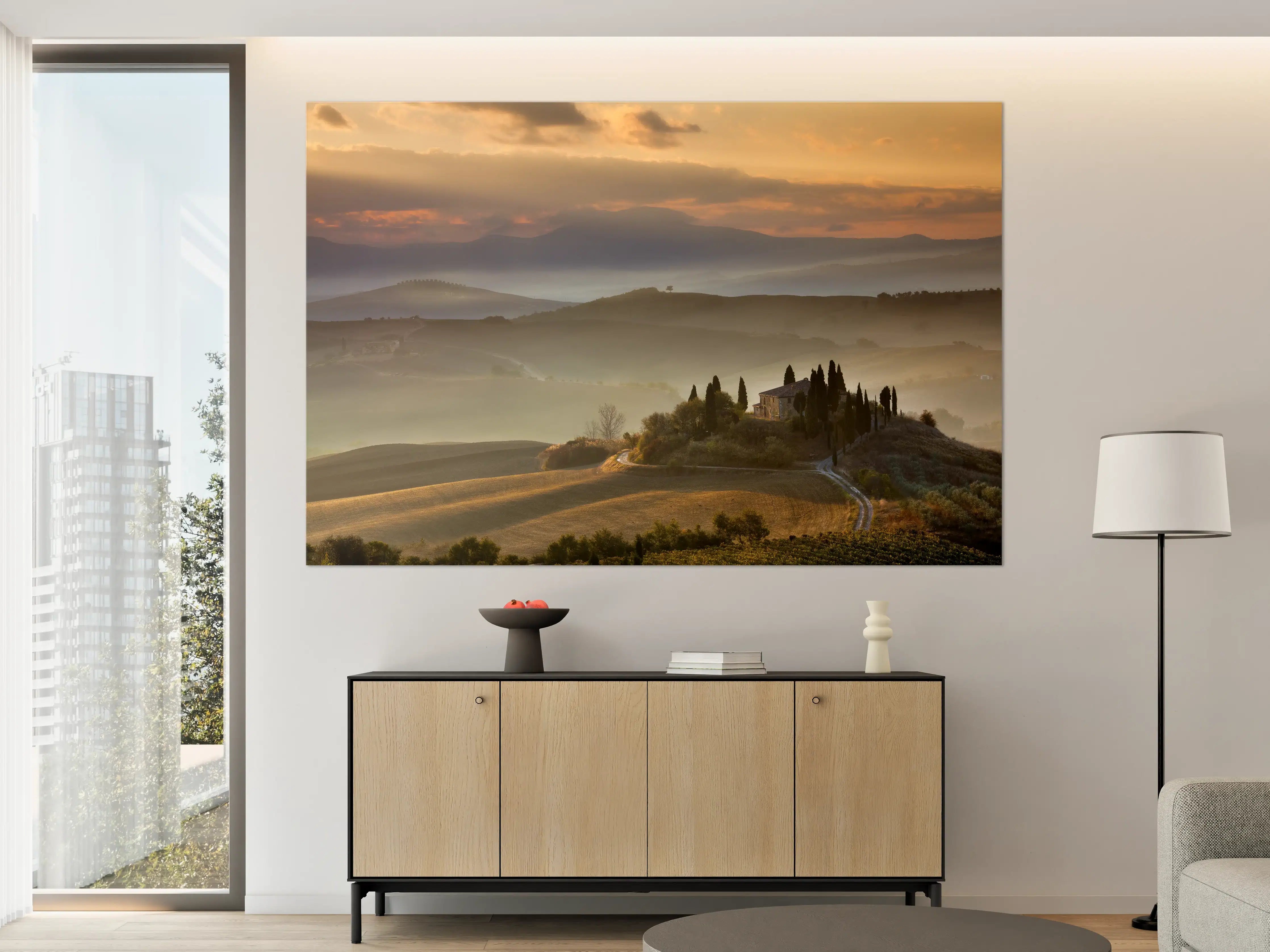 Große Wandbilder - Malerische Toskana-Landschaft bei Sonnenaufgang