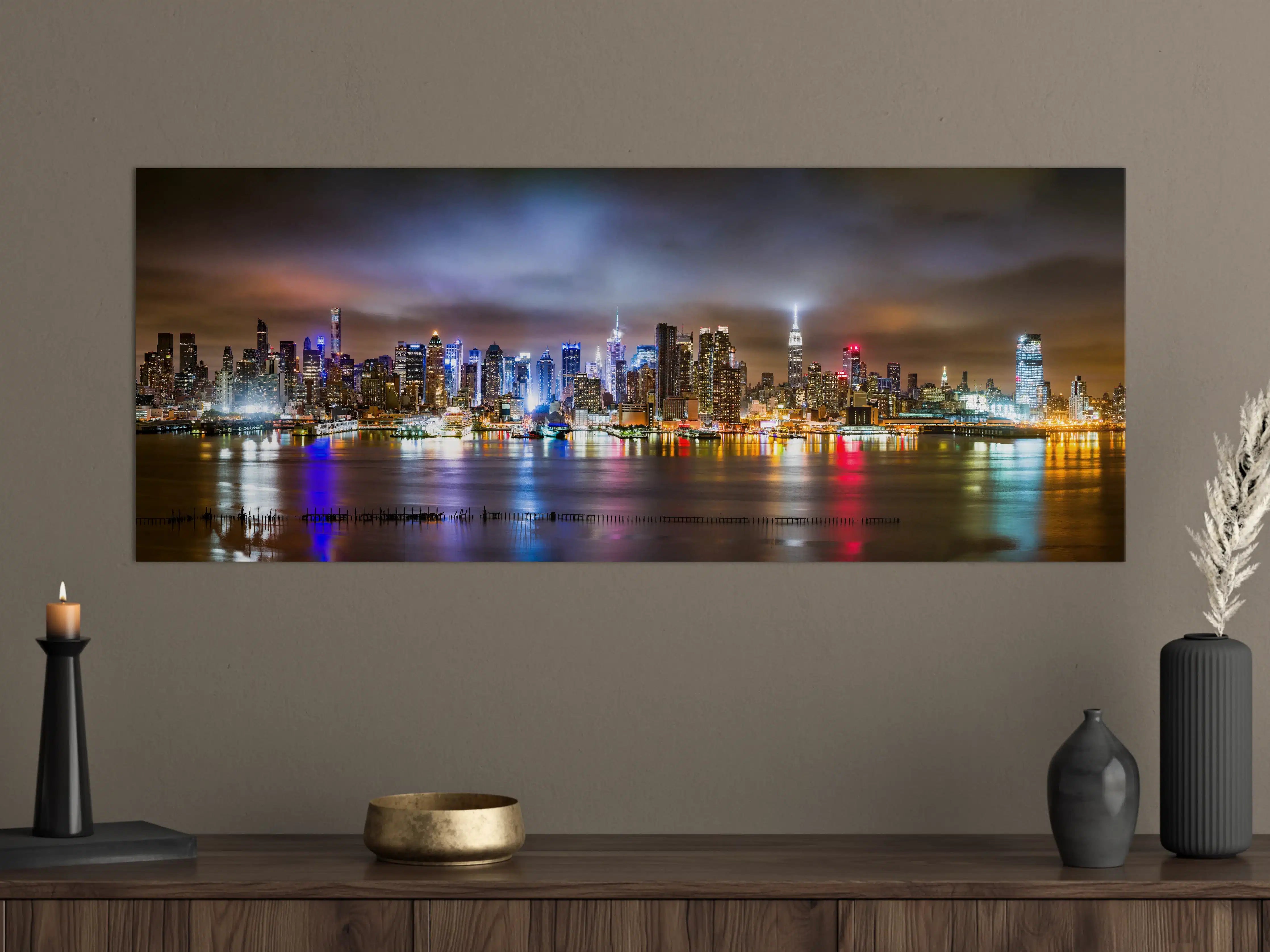 Große Wandbilder - Manhattan Skyline im nächtlichen Panorama