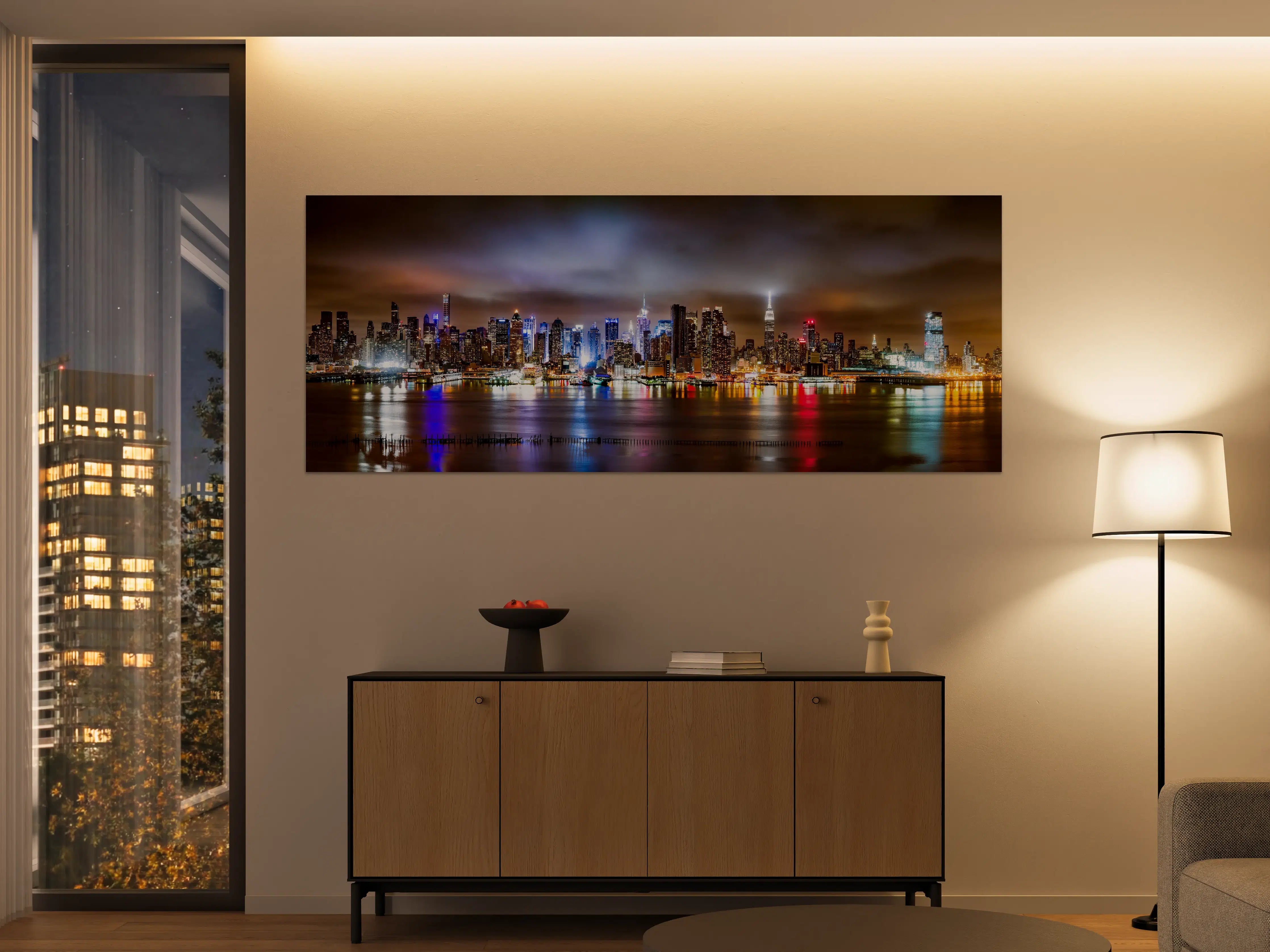 Große Wandbilder - Manhattan Skyline im nächtlichen Panorama