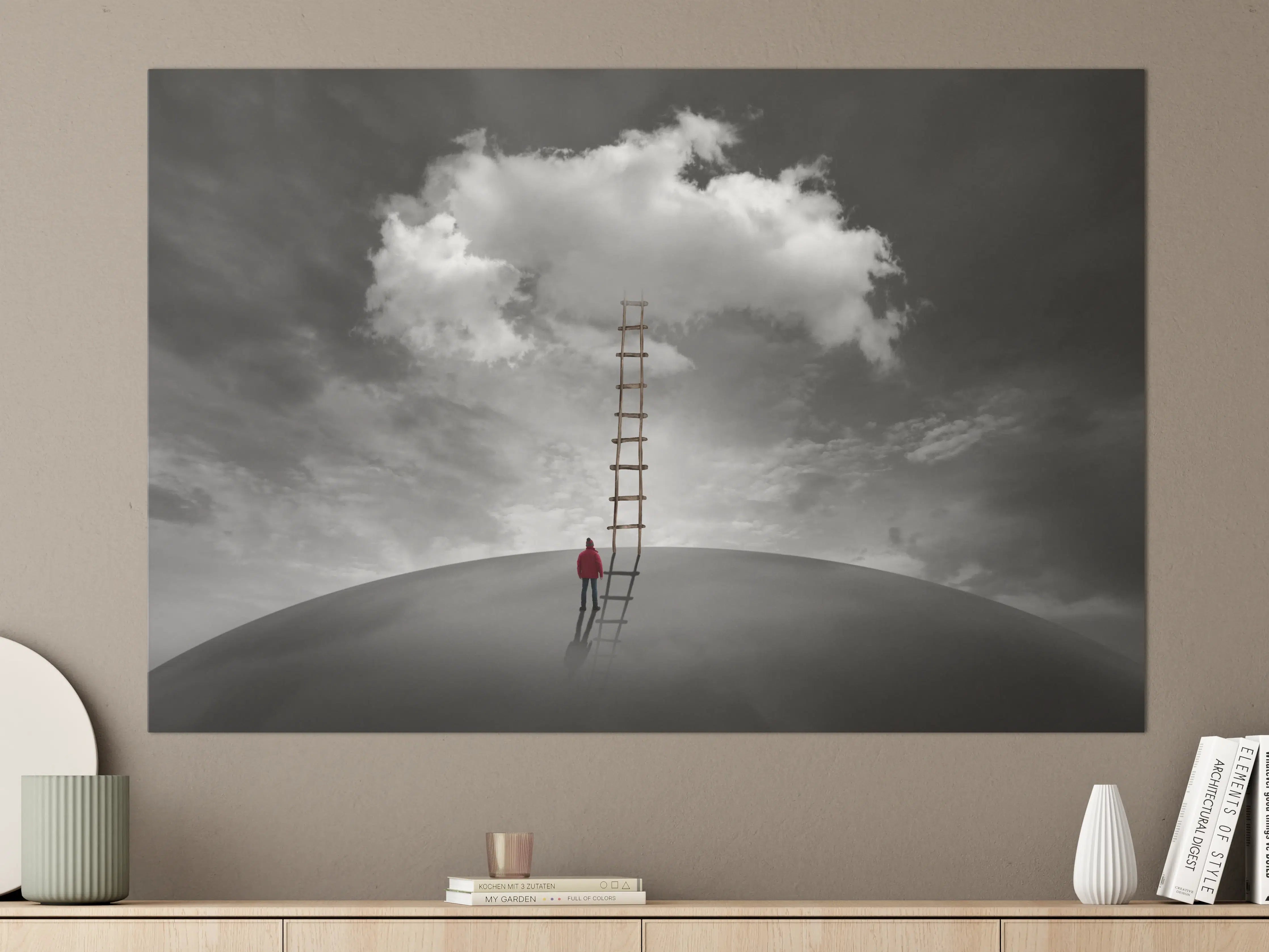 Große Wandbilder - Mann vor Wolke mit Leiter