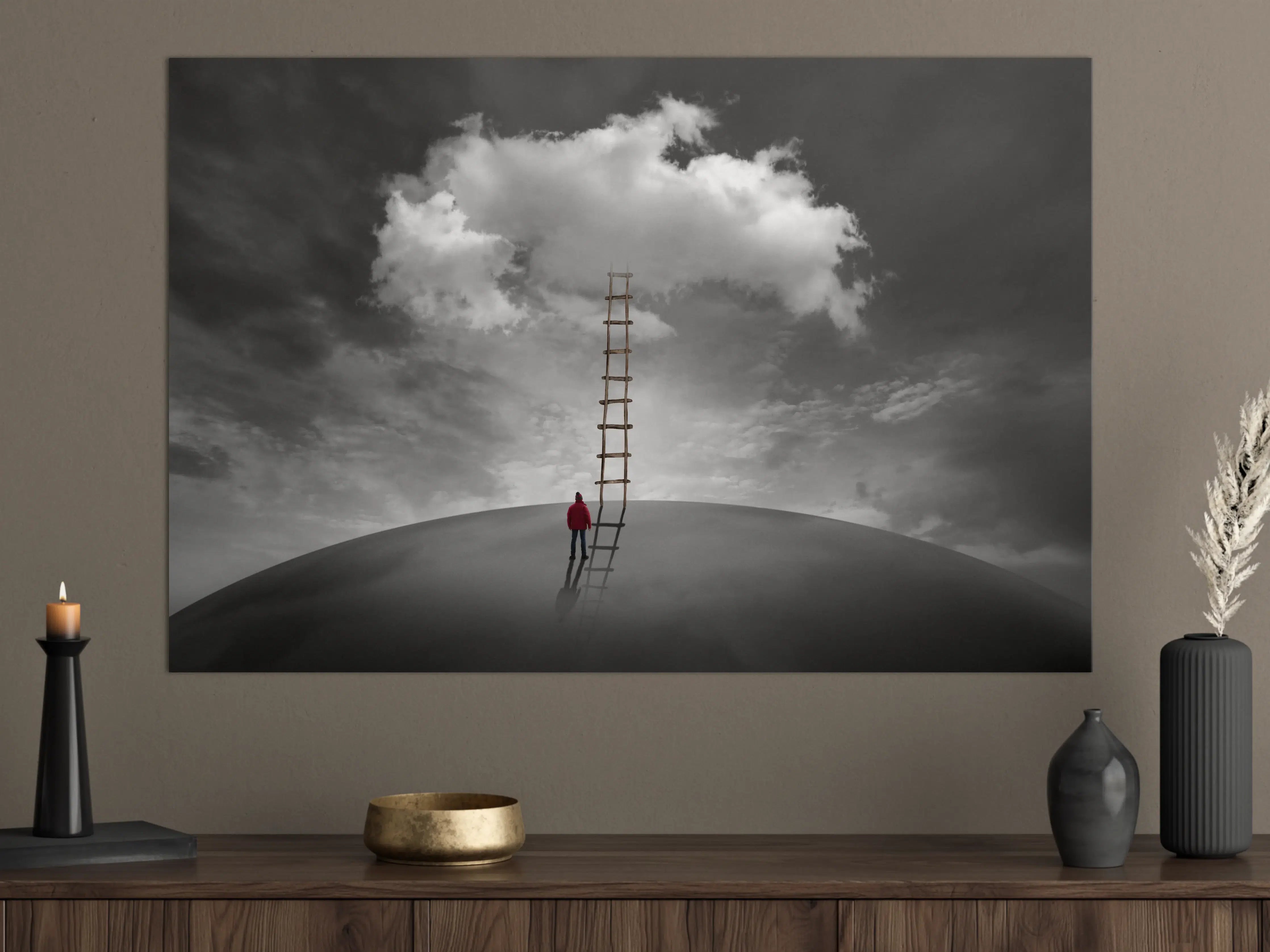 Große Wandbilder - Mann vor Wolke mit Leiter