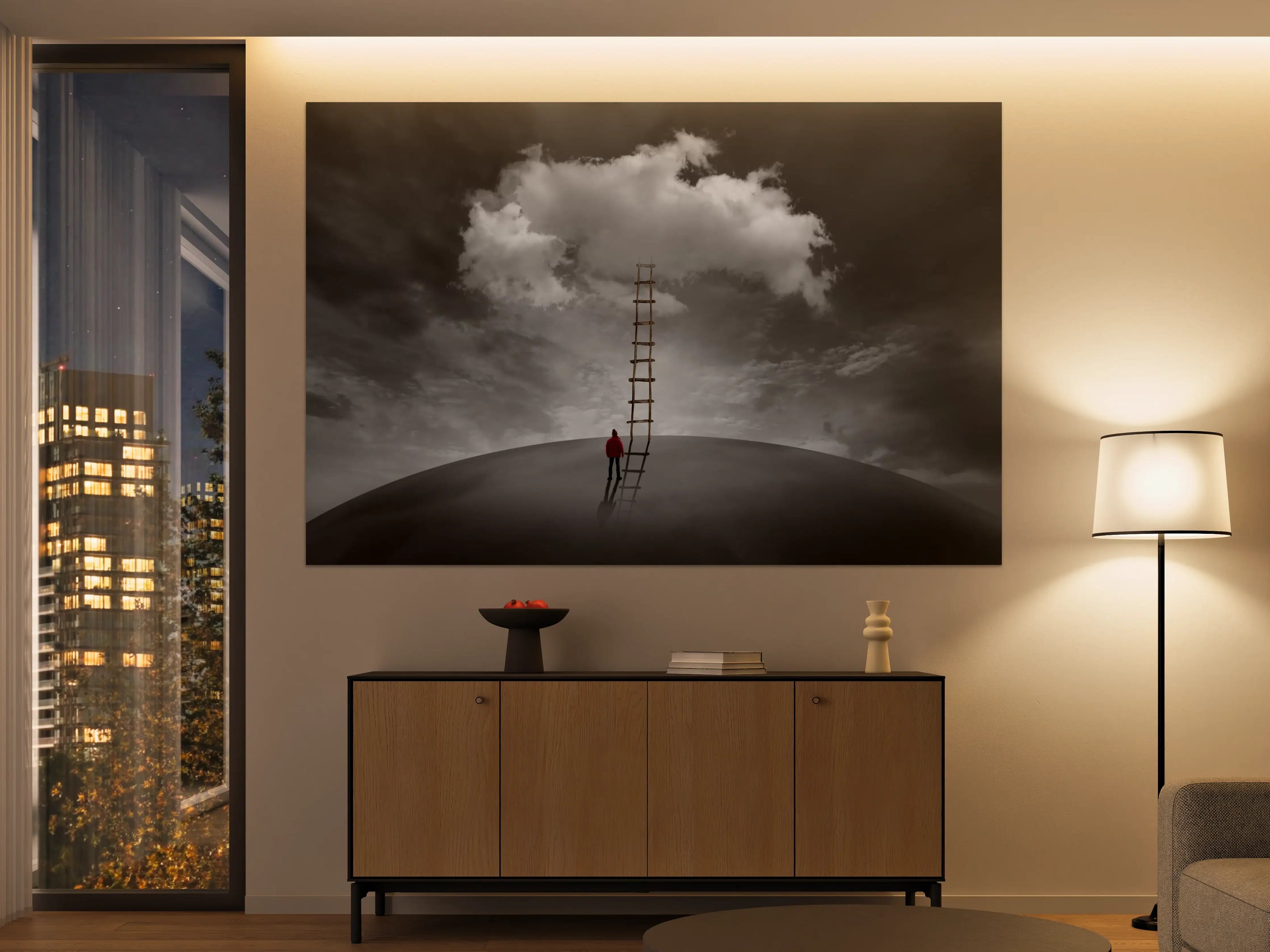 Große Wandbilder - Mann vor Wolke mit Leiter