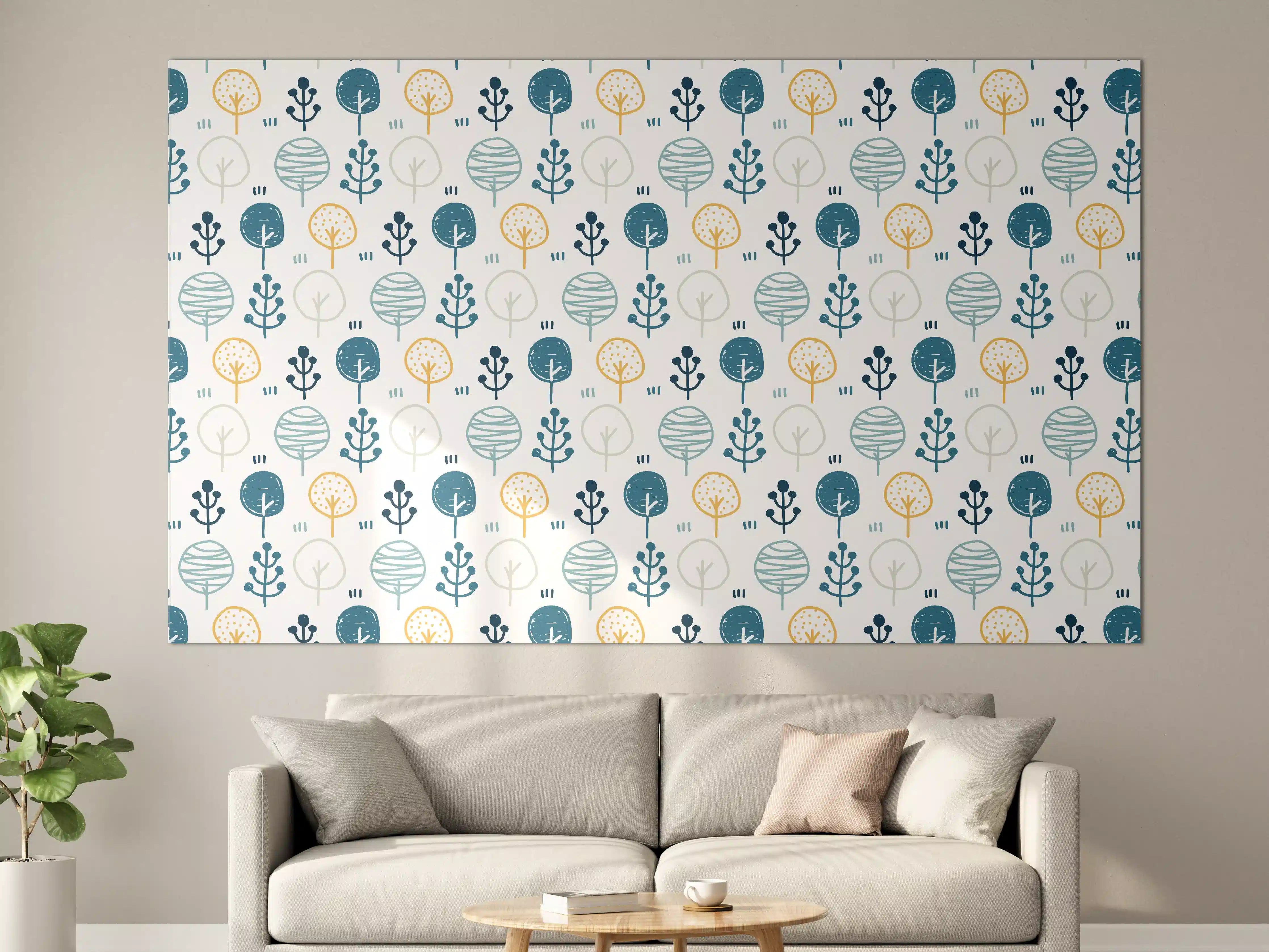 Große Wandbilder - Maritimes Blau-Gelb Musterdesign