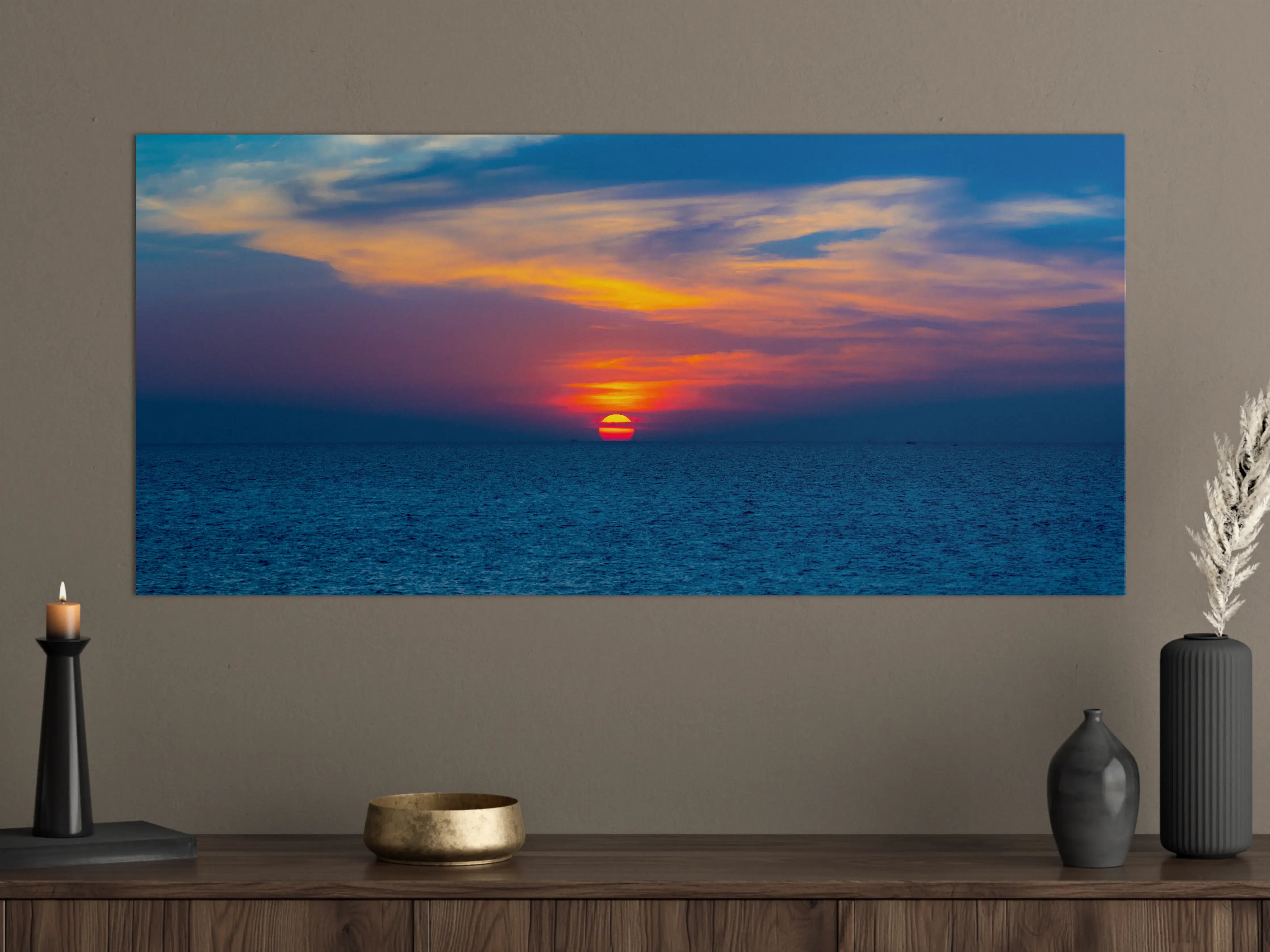 Große Wandbilder - Meer-Sonnenuntergang Blau-Orange