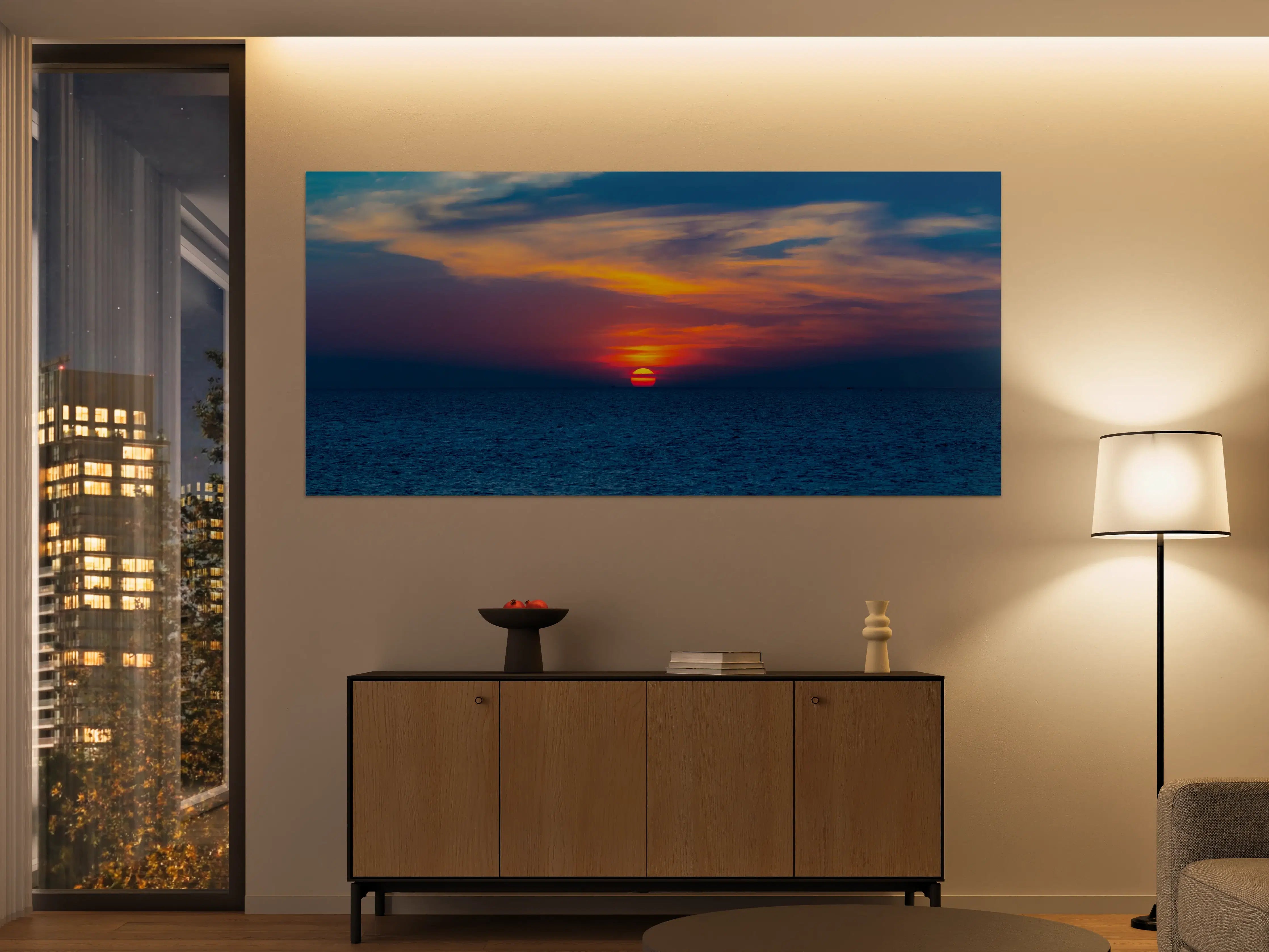 Große Wandbilder - Meer-Sonnenuntergang Blau-Orange