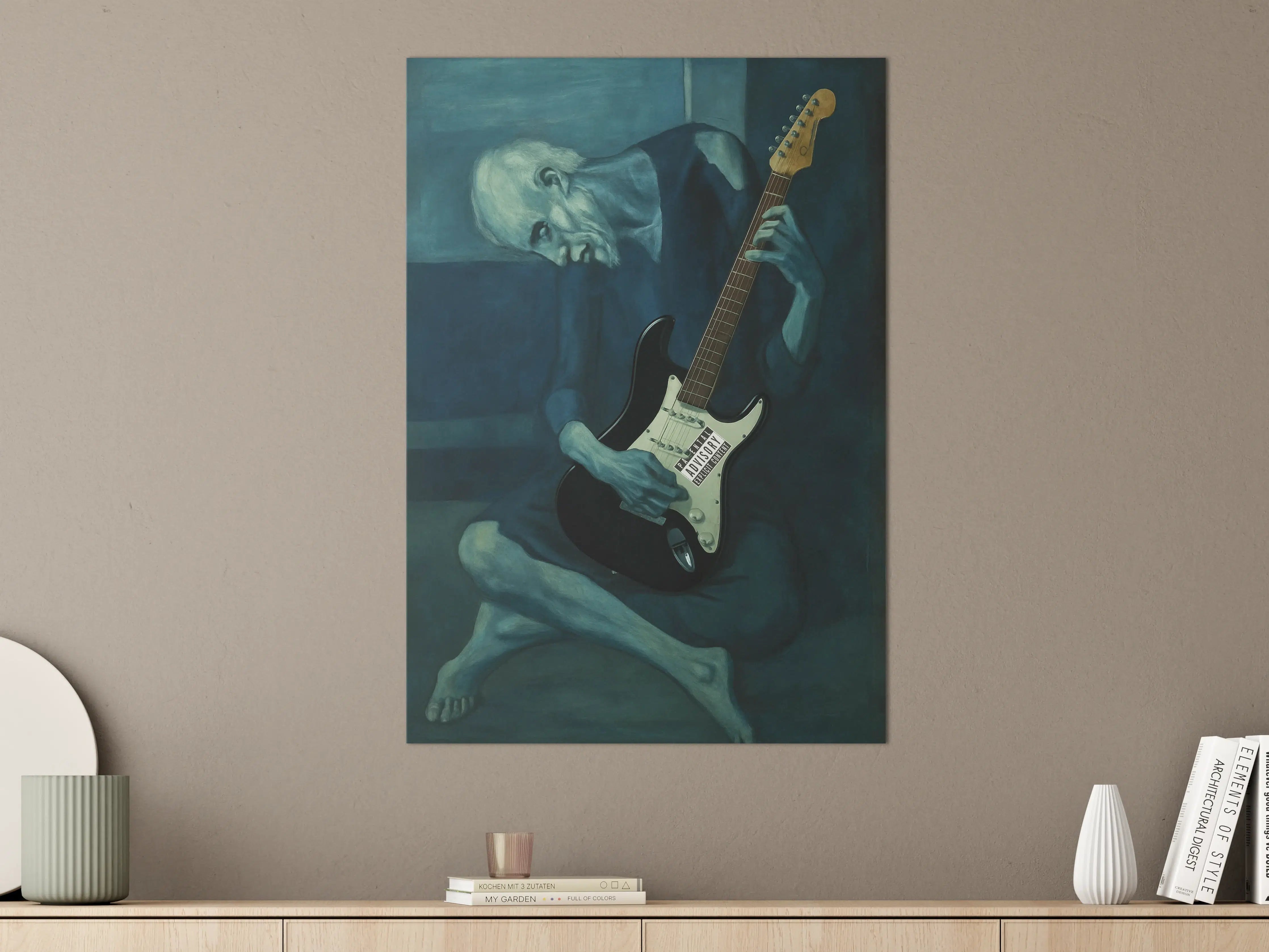 Große Wandbilder - Melancholischer Gitarrenspieler in Blau