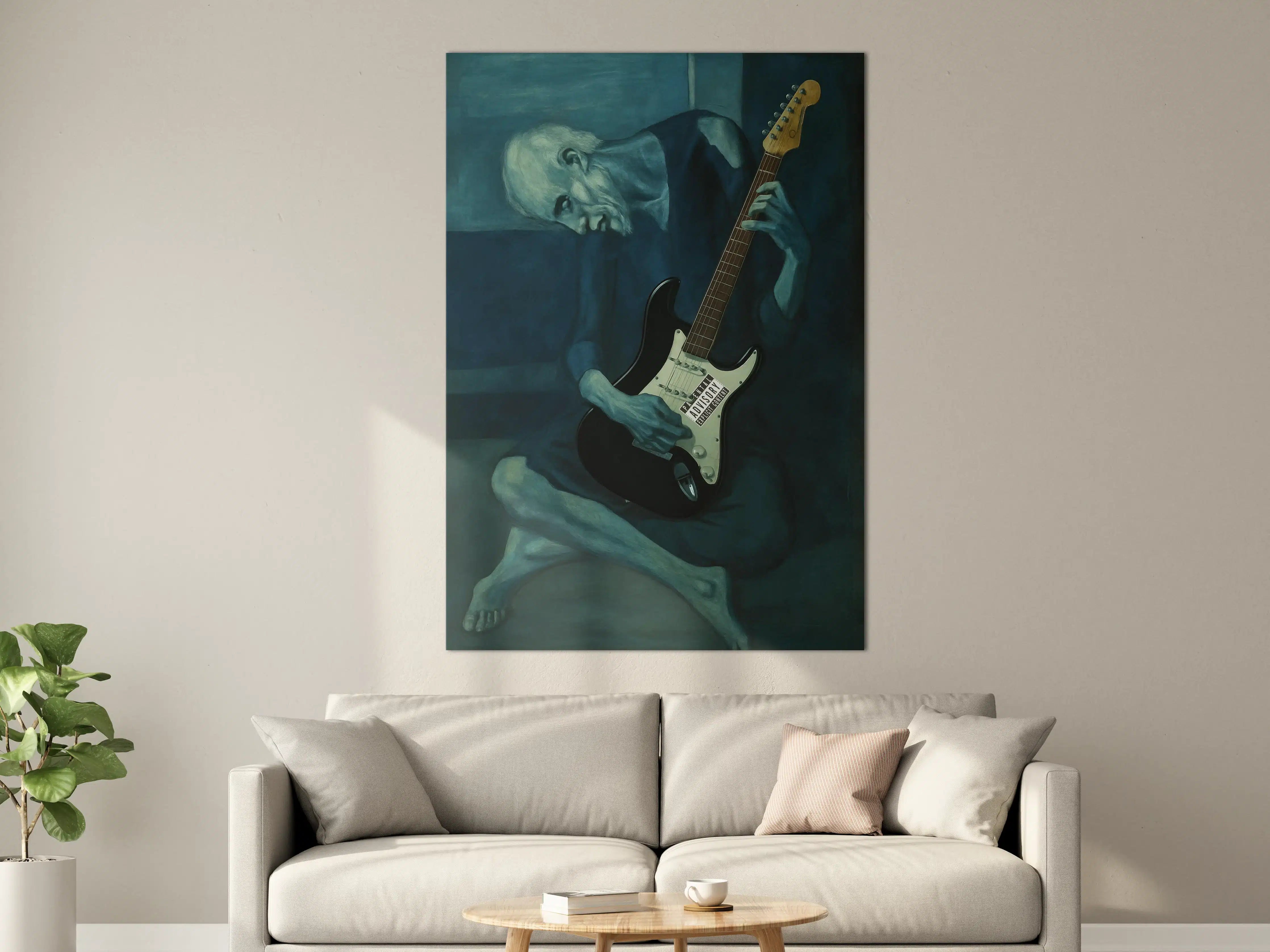 Große Wandbilder - Melancholischer Gitarrenspieler in Blau