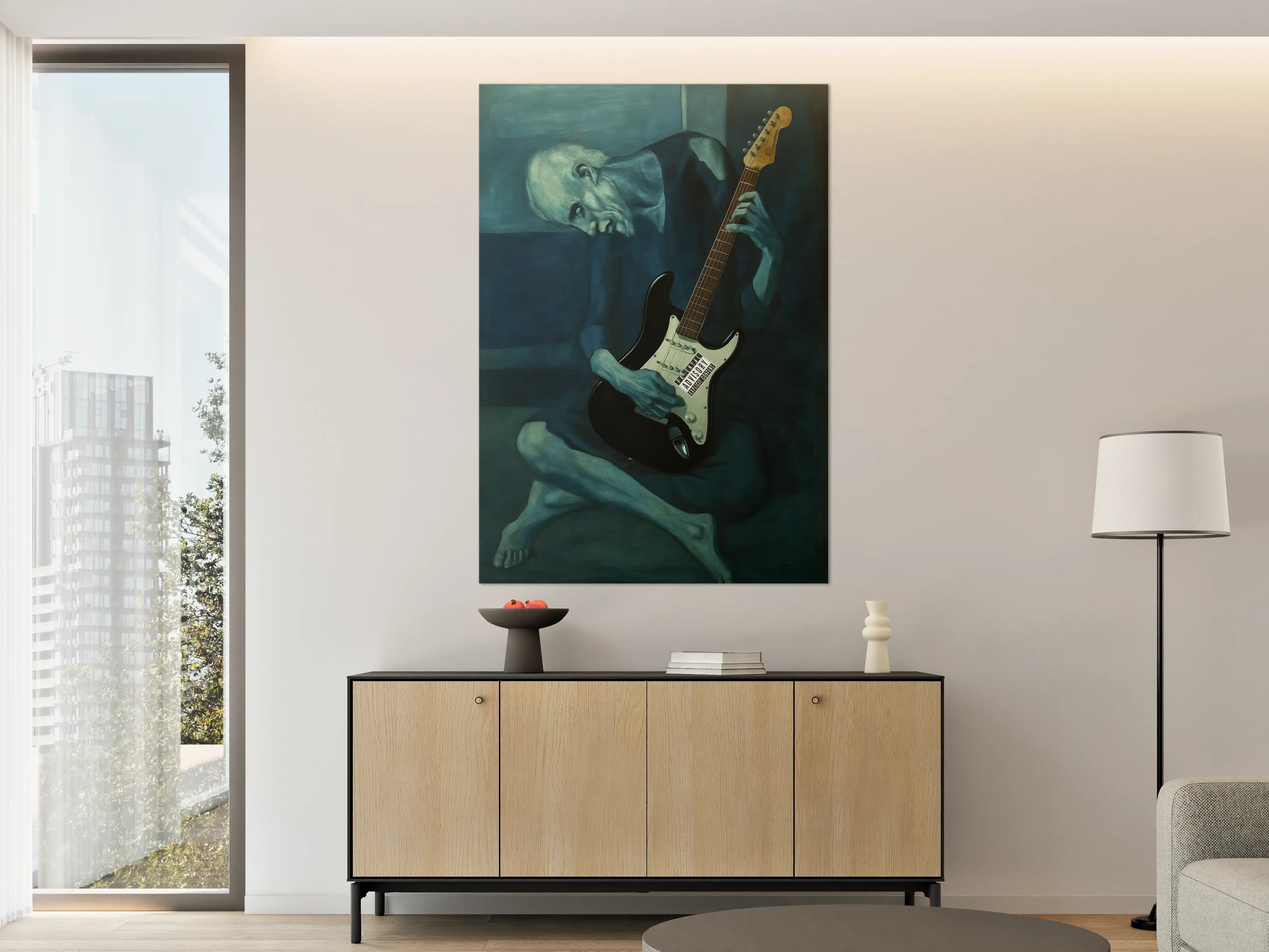 Große Wandbilder - Melancholischer Gitarrenspieler in Blau