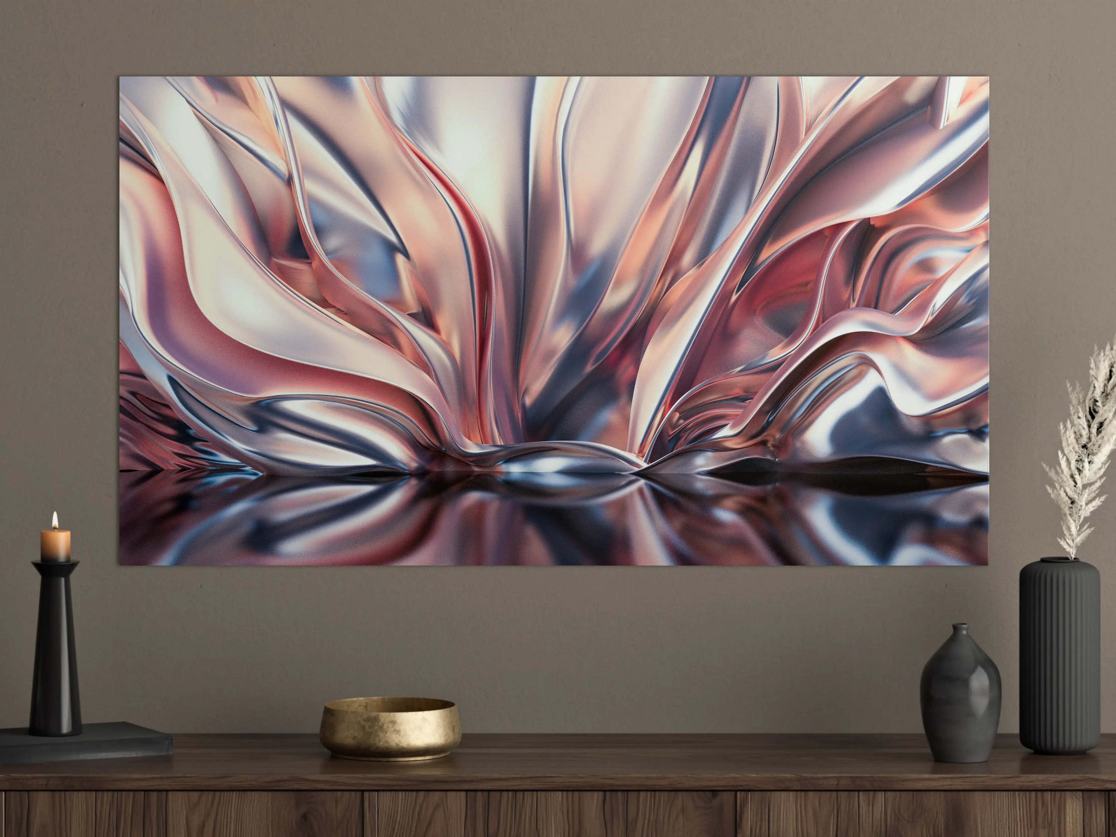 Große Wandbilder - Metallic-Glanz Abstrakt in Rosé und Silber