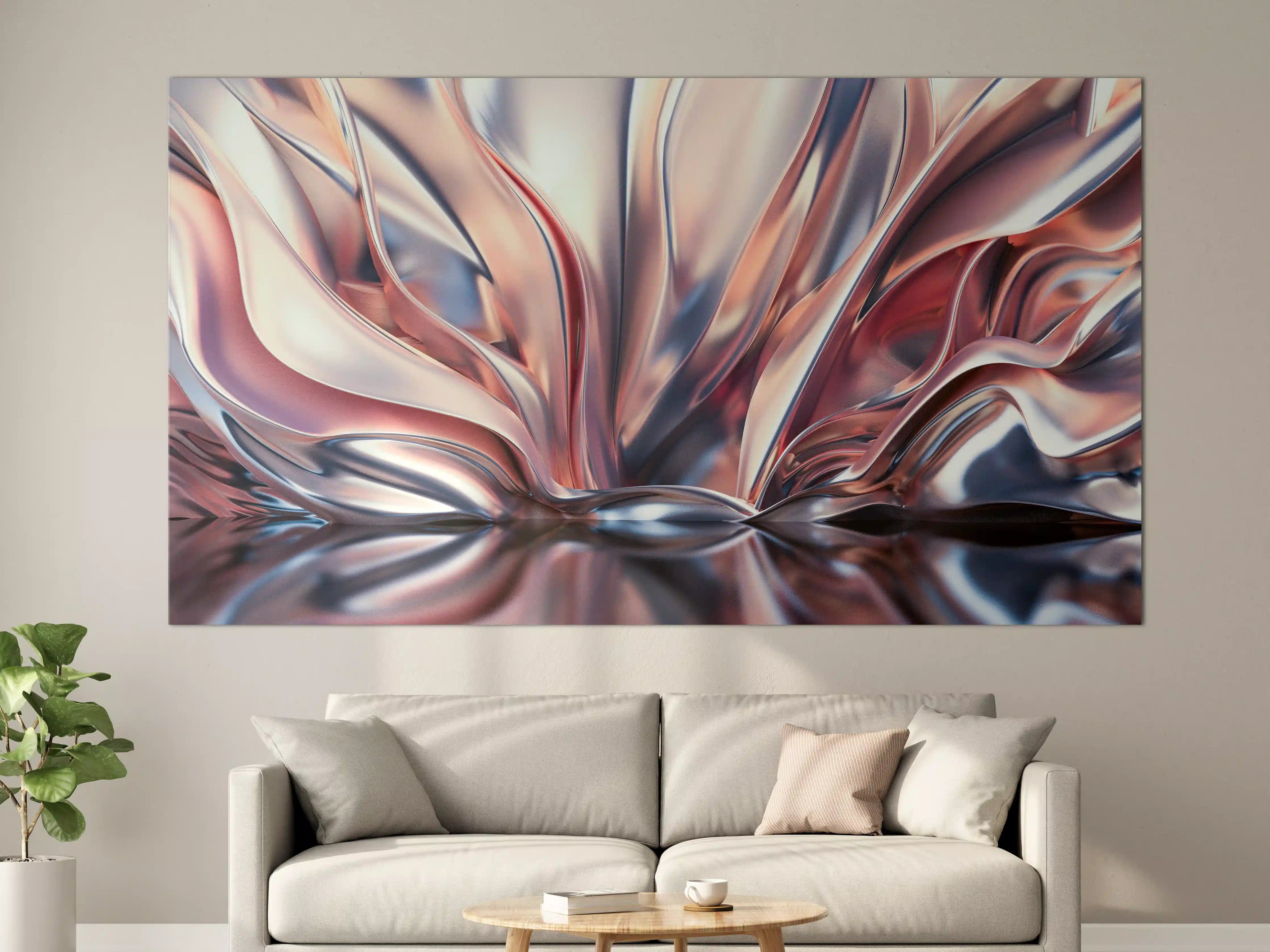 Große Wandbilder - Metallic-Glanz Abstrakt in Rosé und Silber