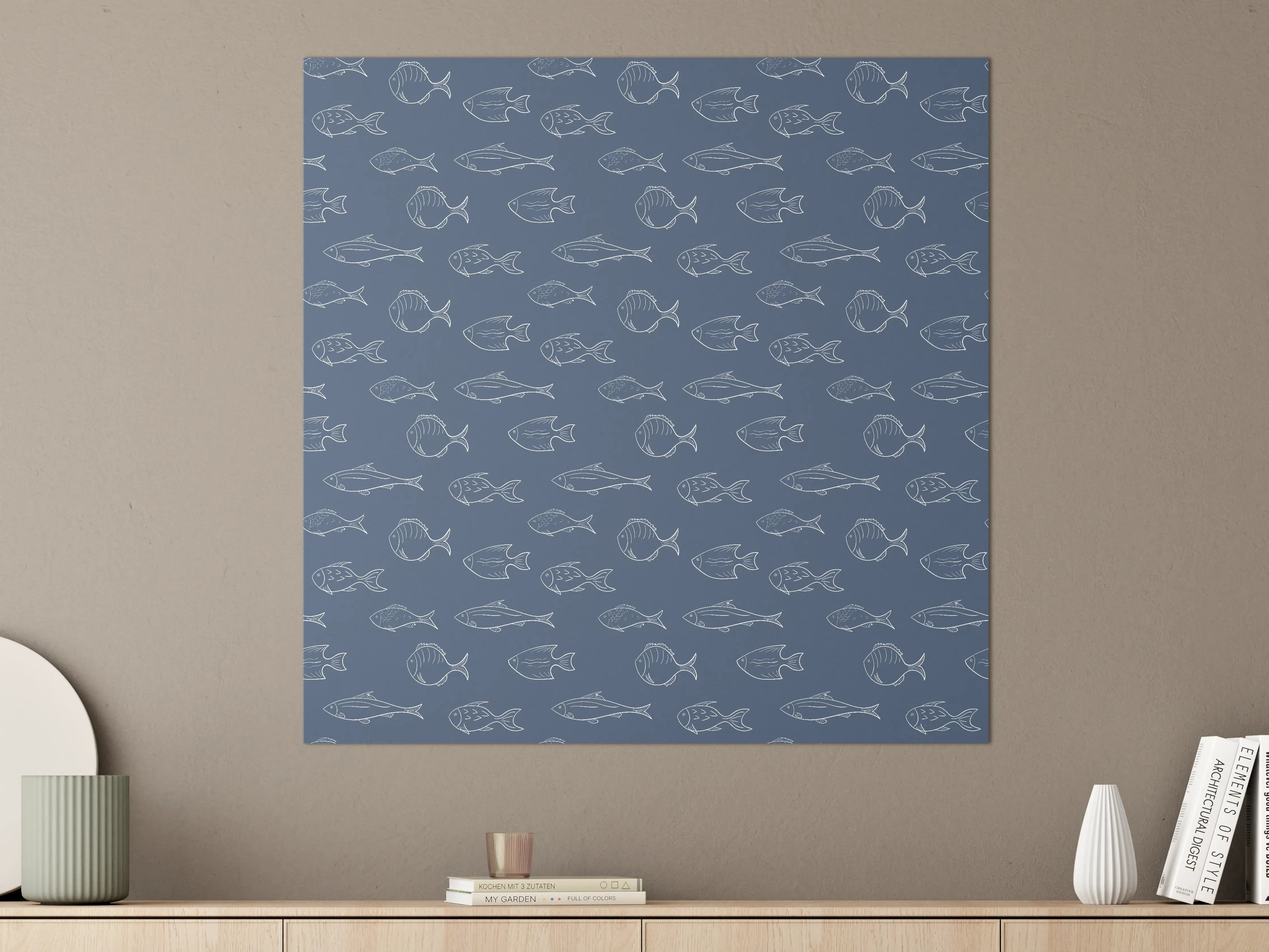 Große Wandbilder - Minimal Fischmuster Blau