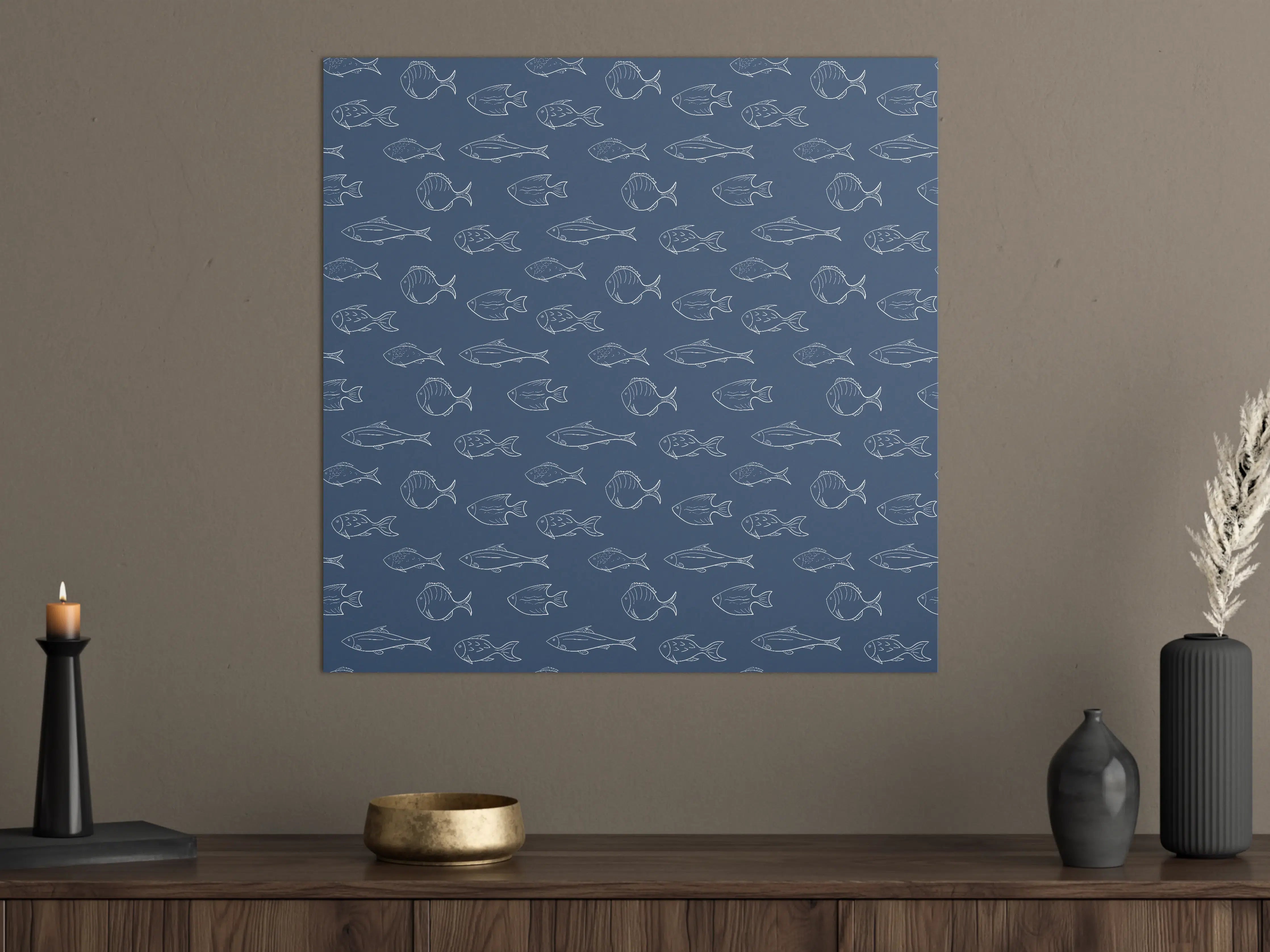 Große Wandbilder - Minimal Fischmuster Blau