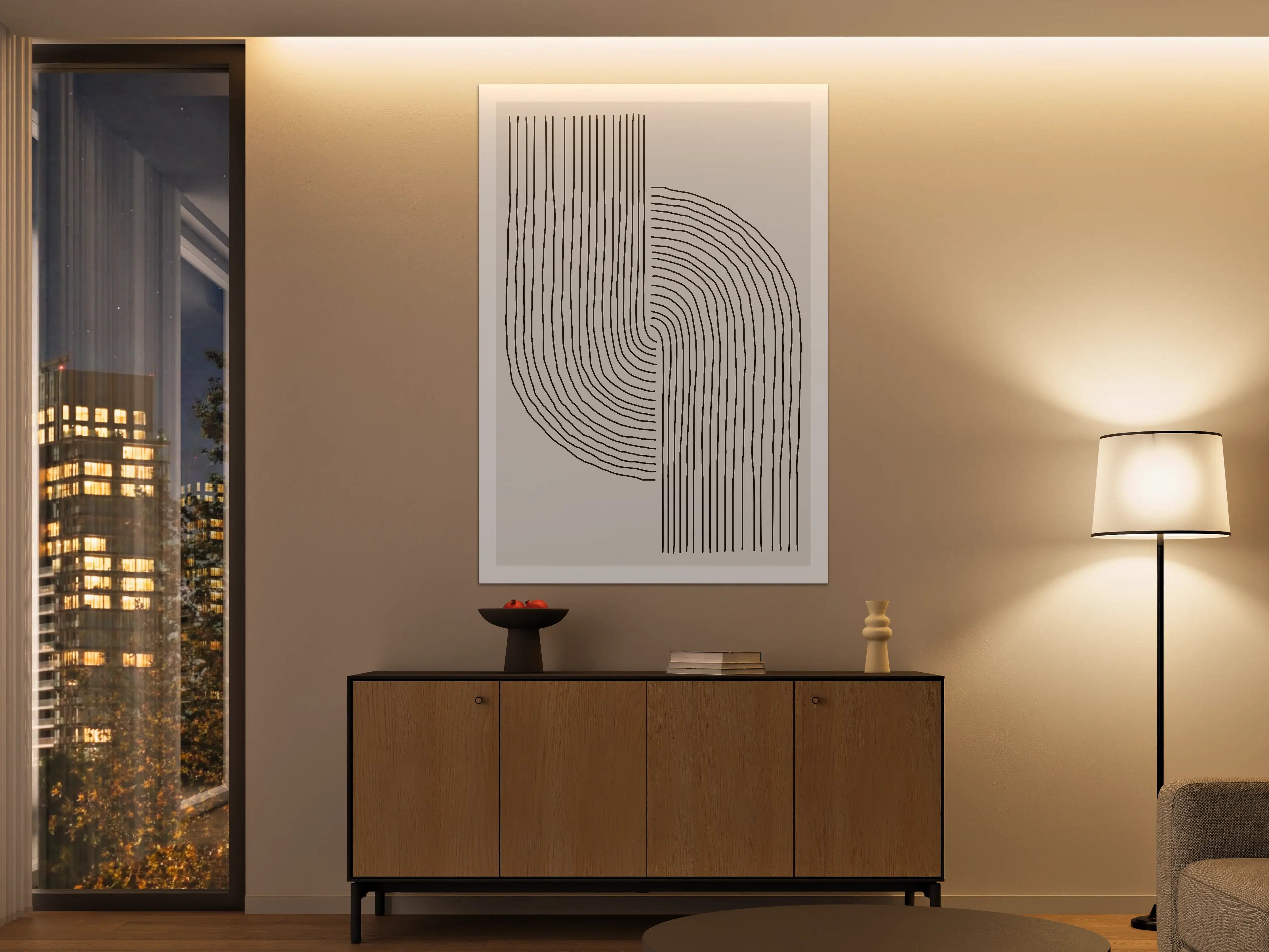 Große Wandbilder - Minimales Linienmuster in Schwarz-Weiß