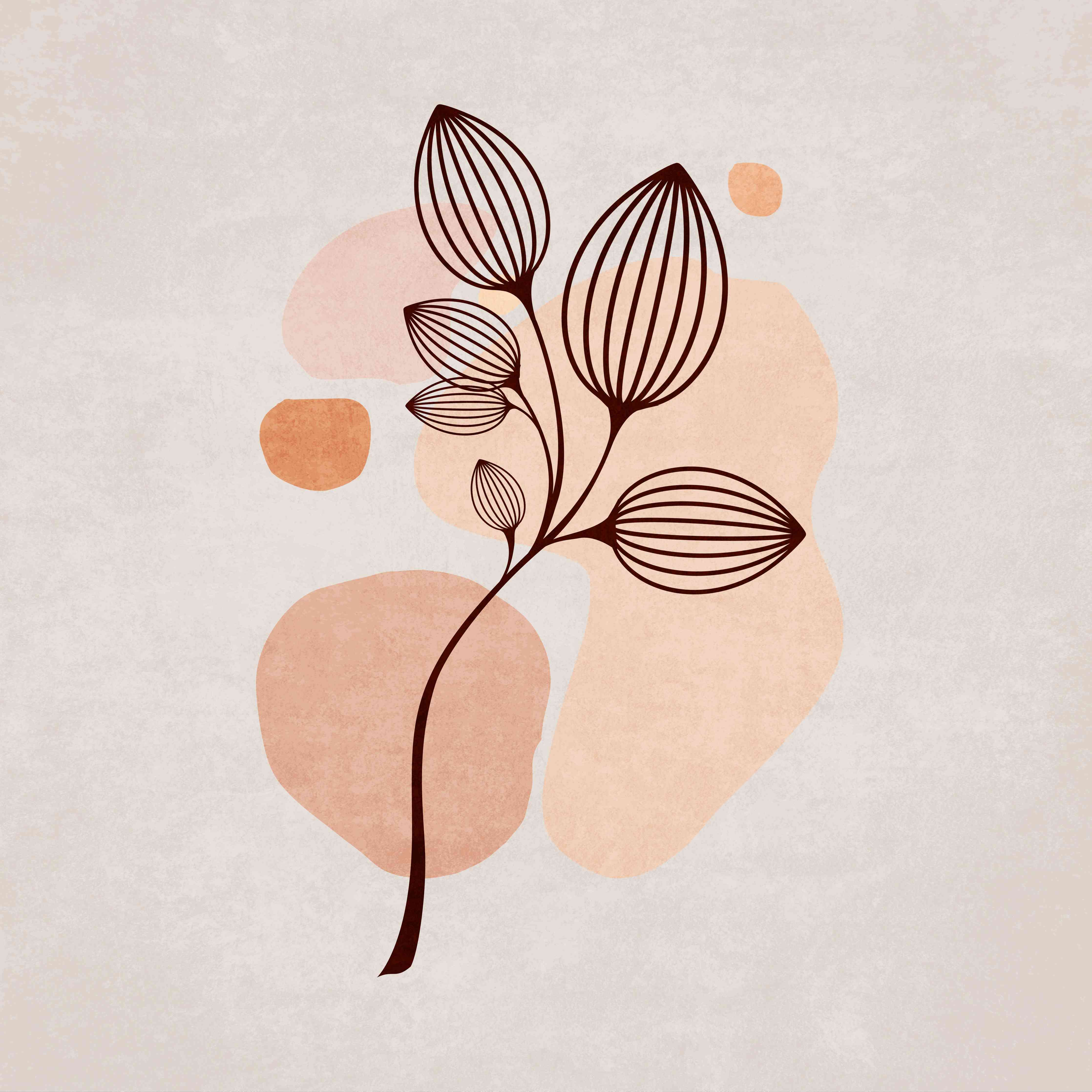 Große Wandbilder-Minimalistische Blumenillustration in Braun auf Beigeton