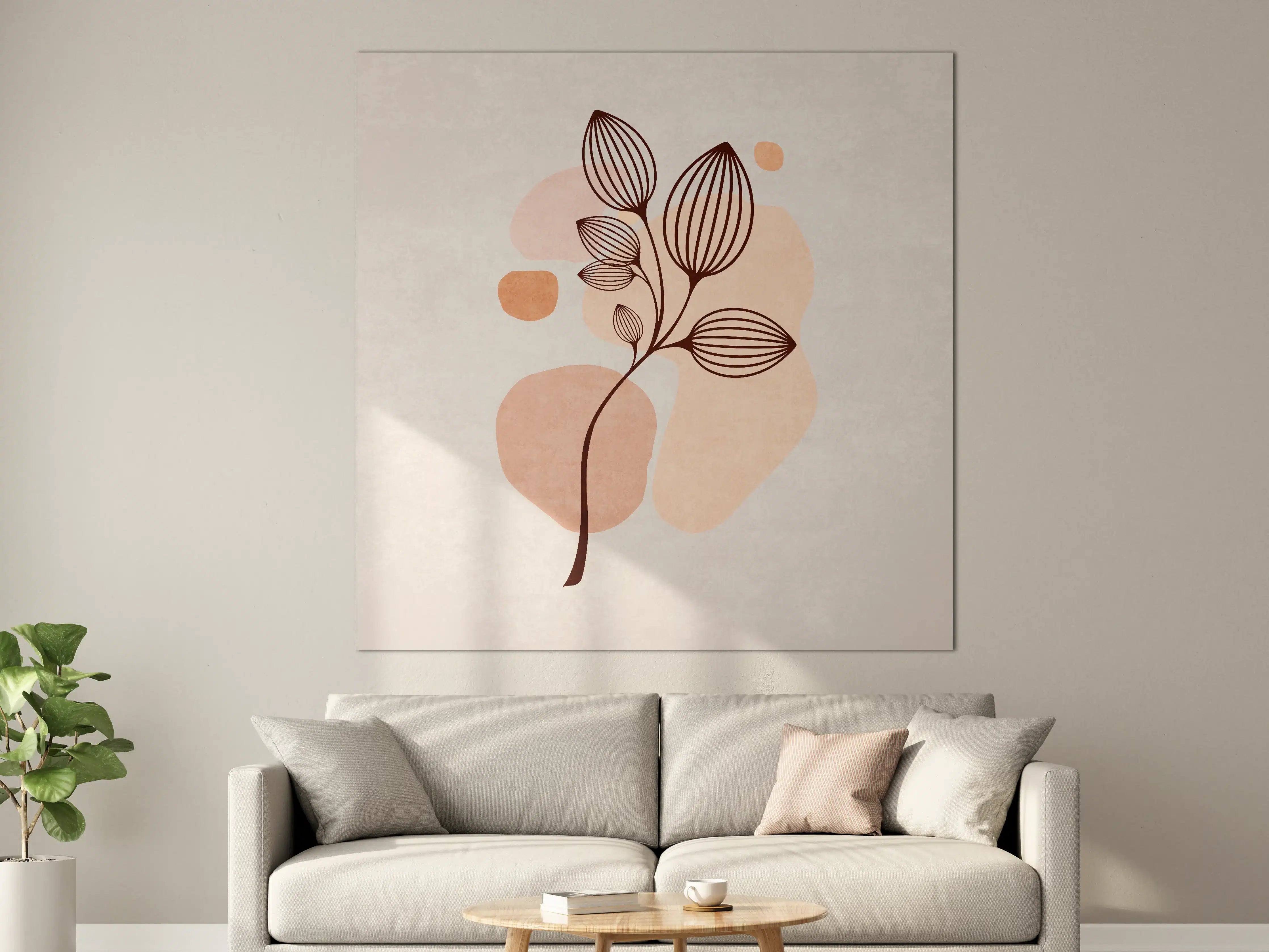 Große Wandbilder - Minimalistische Blumenillustration in Braun auf Beigeton