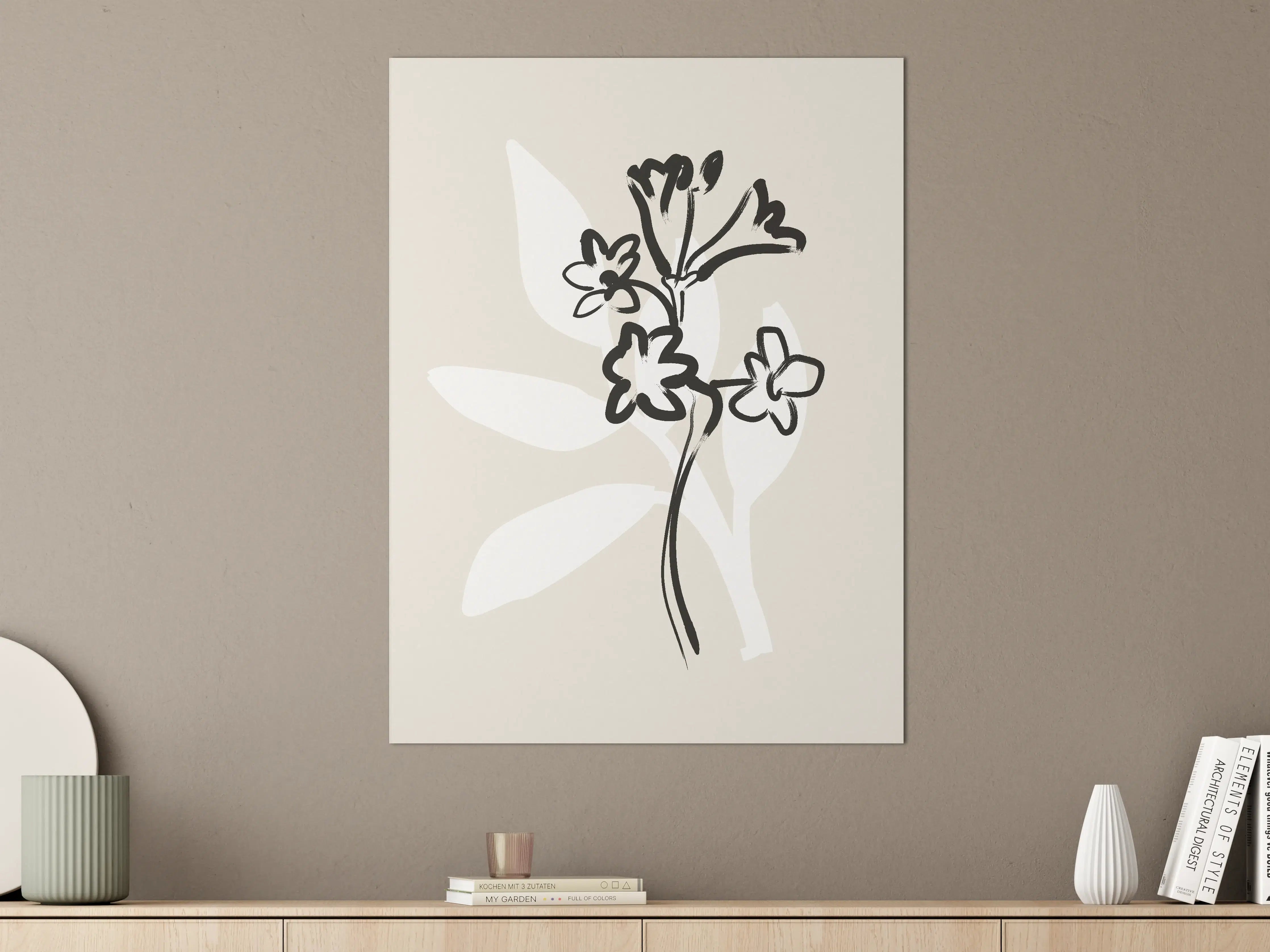 Große Wandbilder - Minimalistische Blumenzeichnung in Schwarz-Weiß