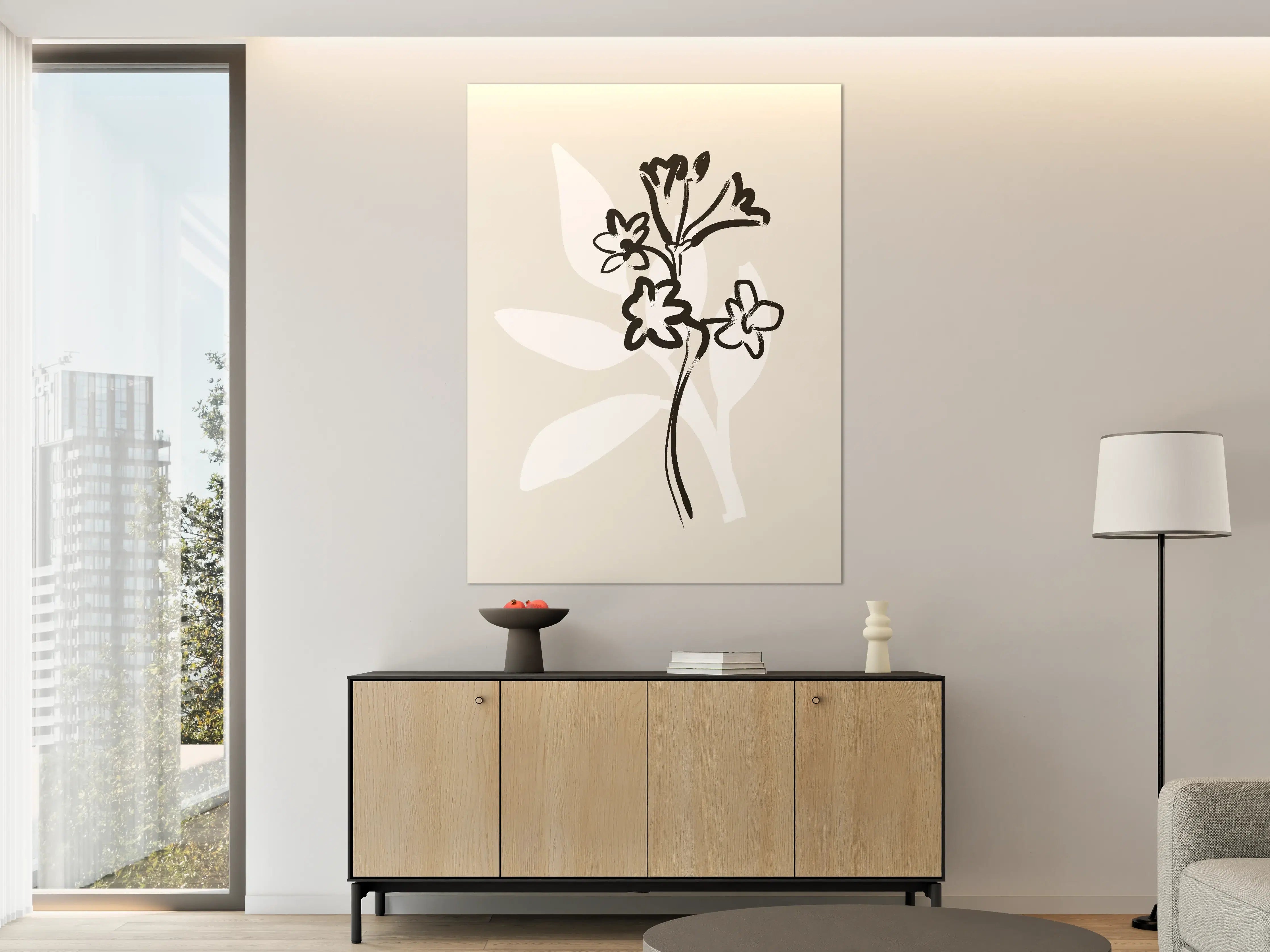 Große Wandbilder - Minimalistische Blumenzeichnung in Schwarz-Weiß