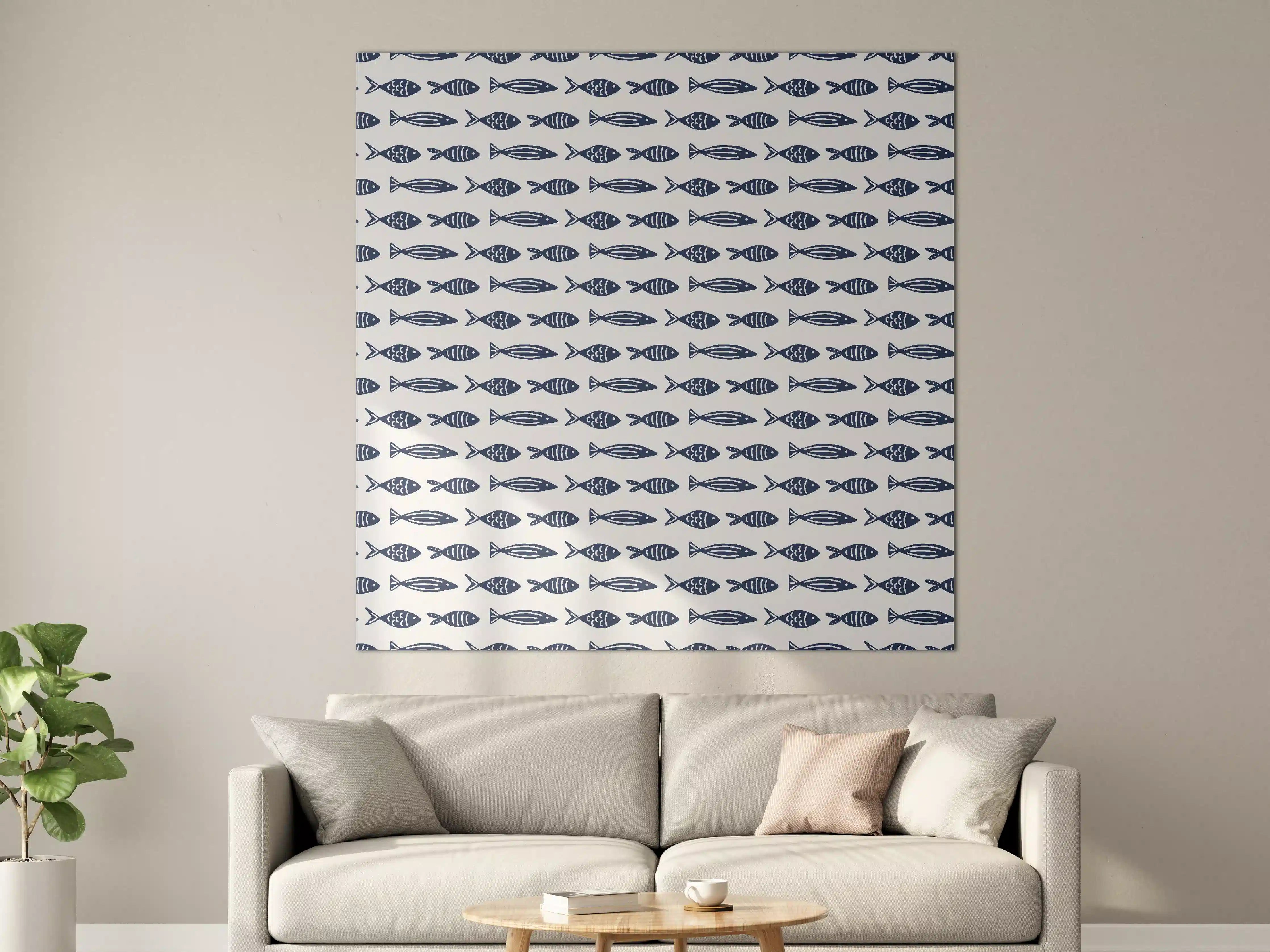 Große Wandbilder - Minimalistische Fische Blau-Weiß