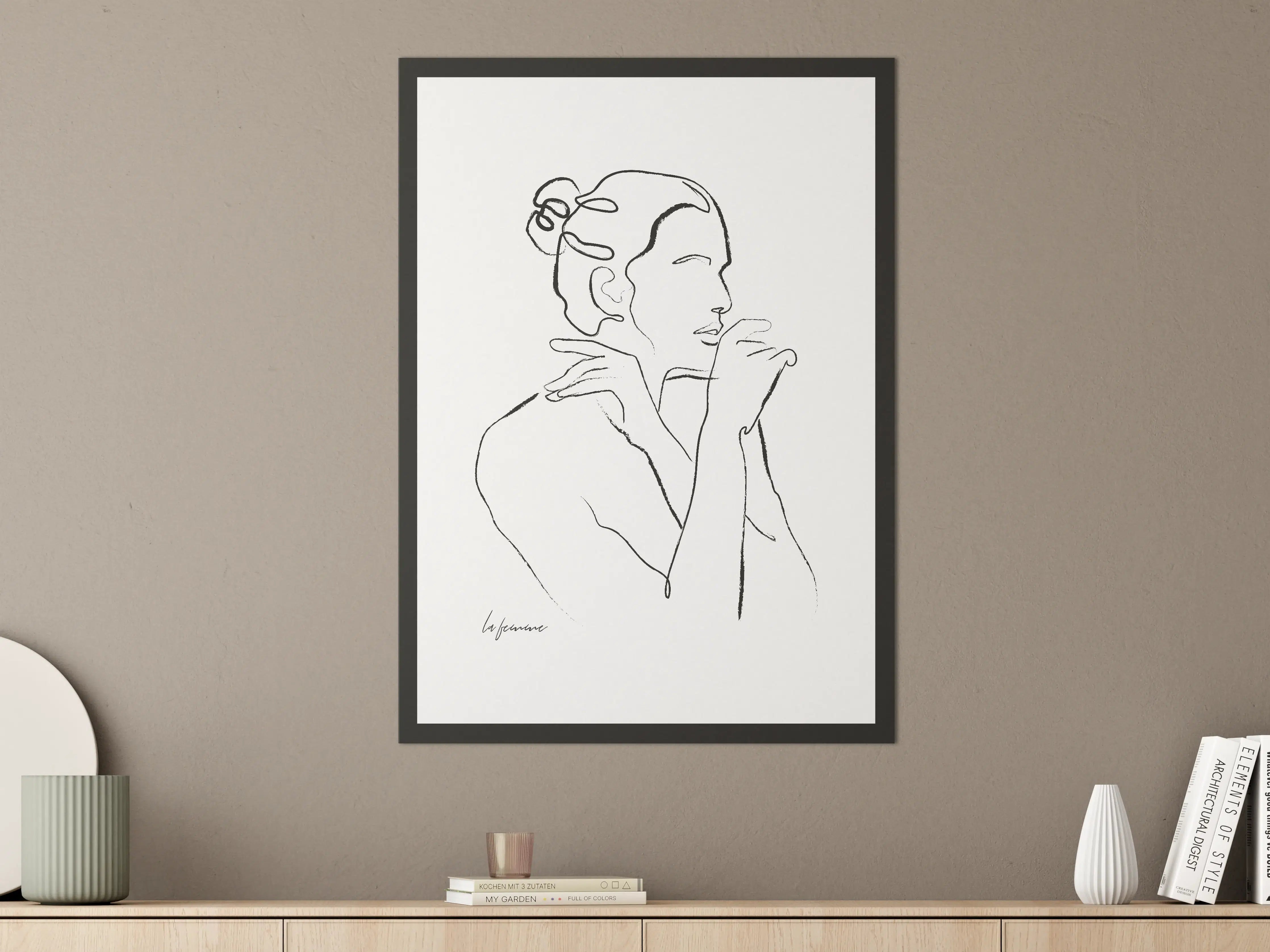 Große Wandbilder - Minimalistische Frauenporträt-Liniezeichnung