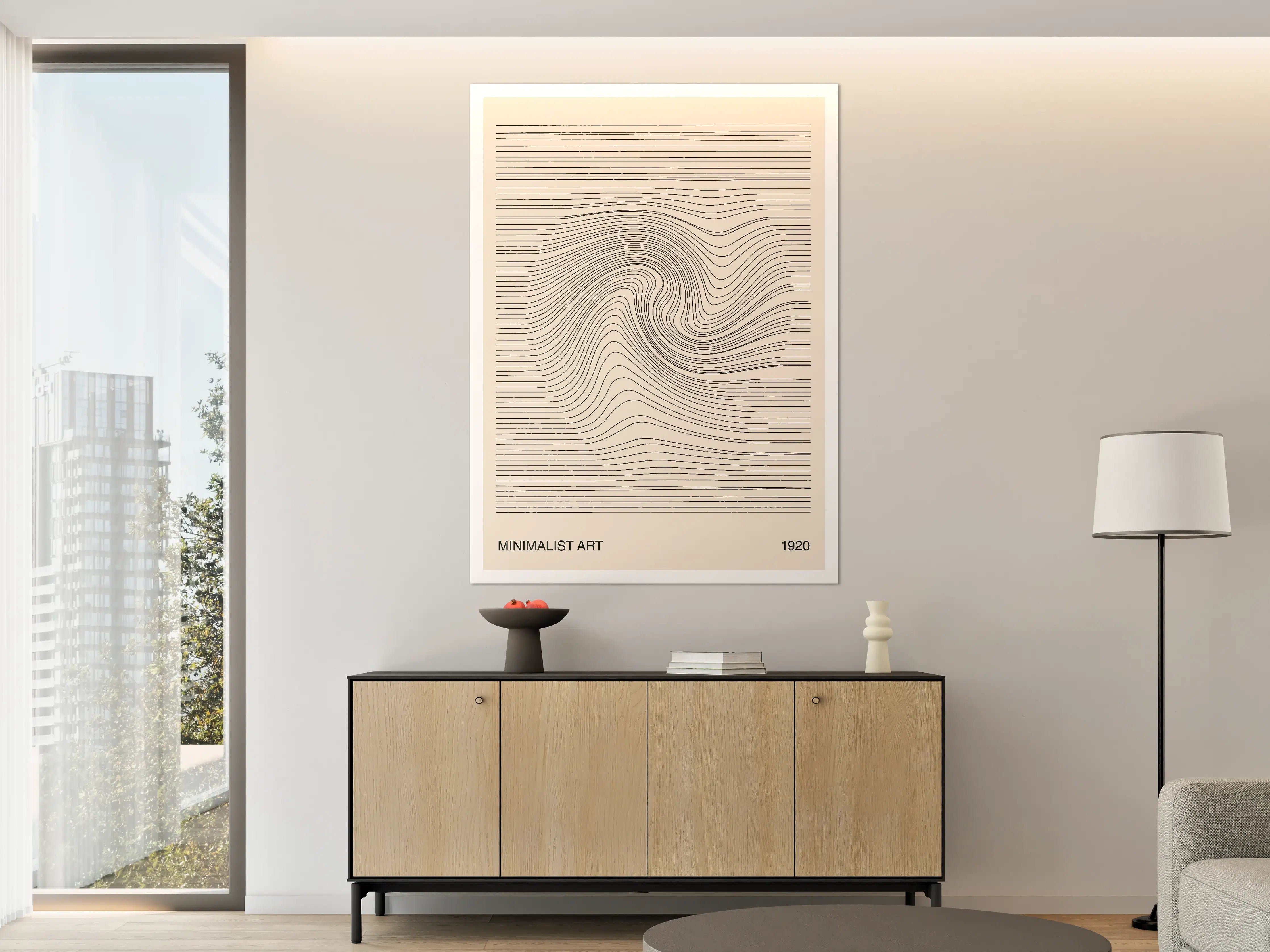 Große Wandbilder - Minimalistische Linienkunst in Beige
